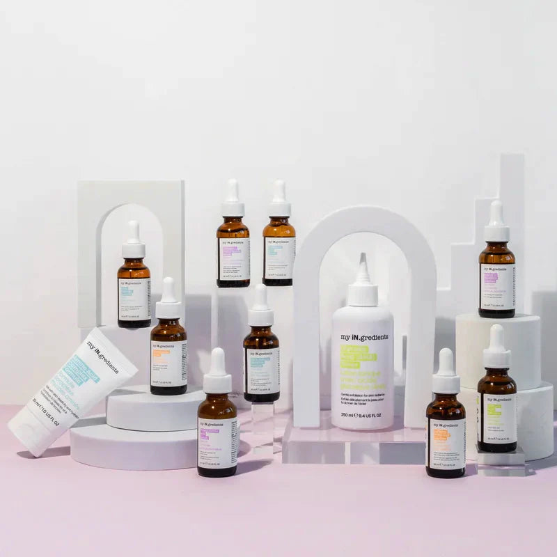 My iN.gredients skincare collection with serums and treatments