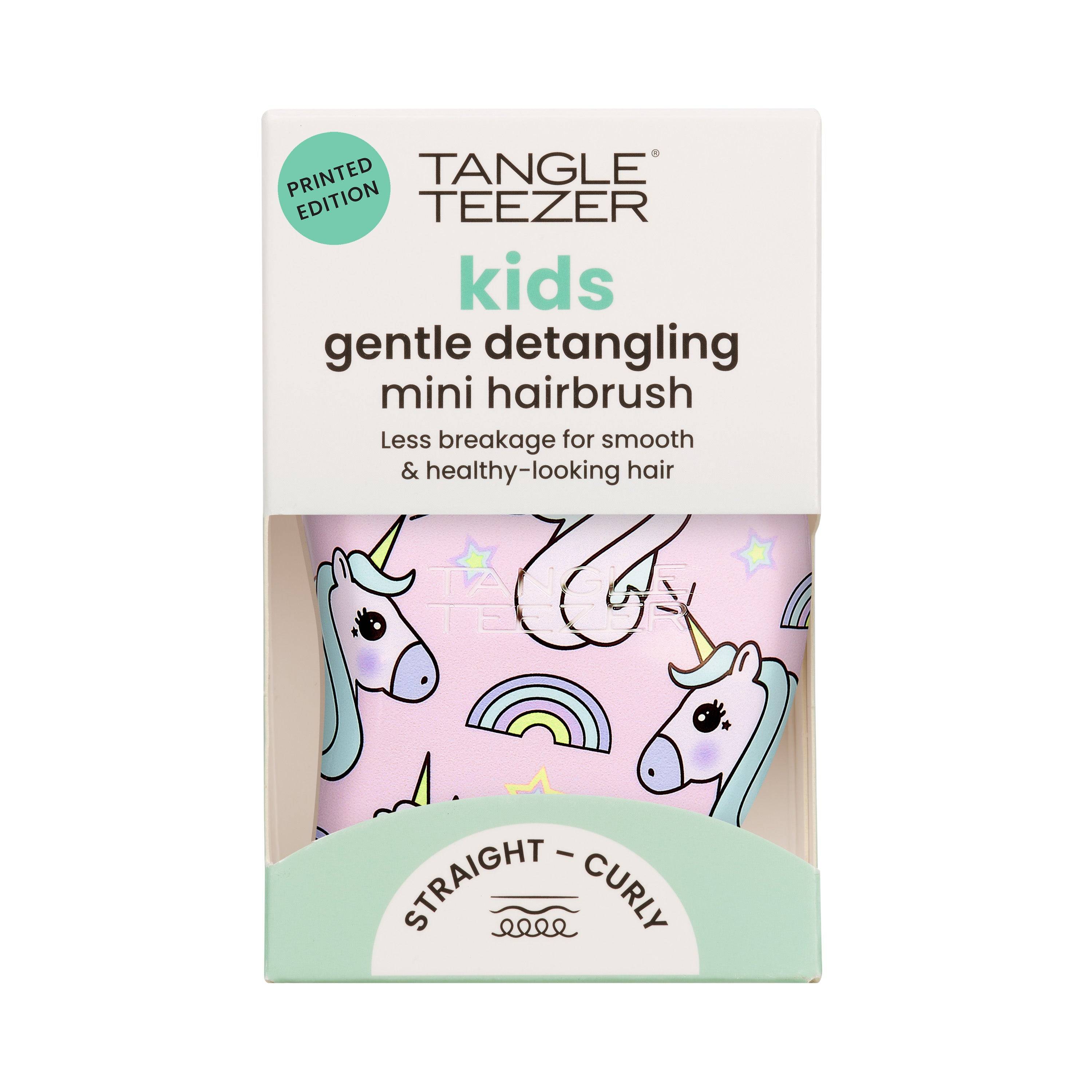 Tangle Teezer Original Mini Kids Unicorn Multi hairbrush with a fun unicorn design. Compact and gentle detangling brush for kids, reducing breakage and smoothing hair.