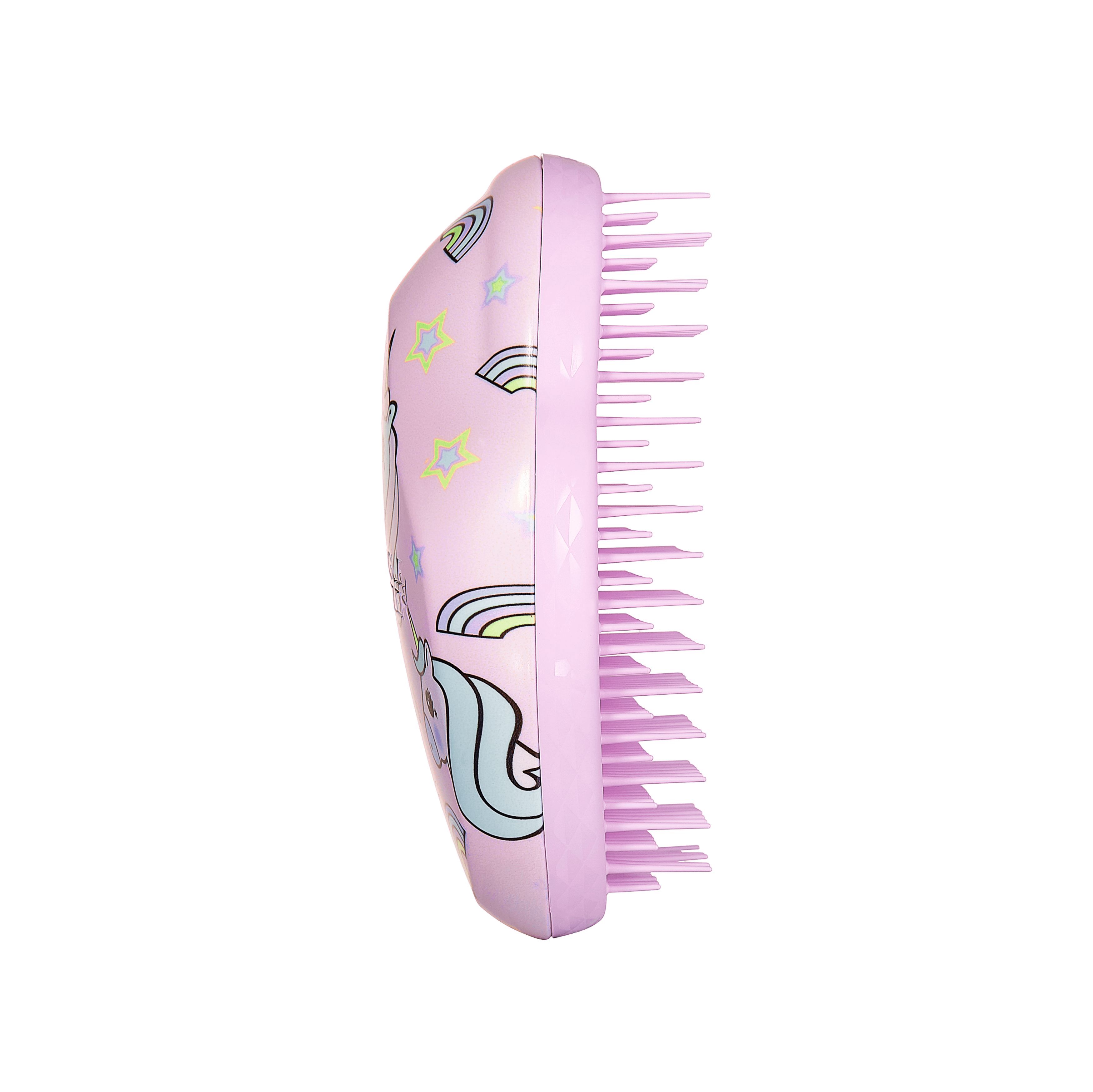 Tangle Teezer Original Mini Kids Unicorn Multi hairbrush with a pastel pink design featuring unicorns and rainbows. Compact and gentle for detangling children's hair.