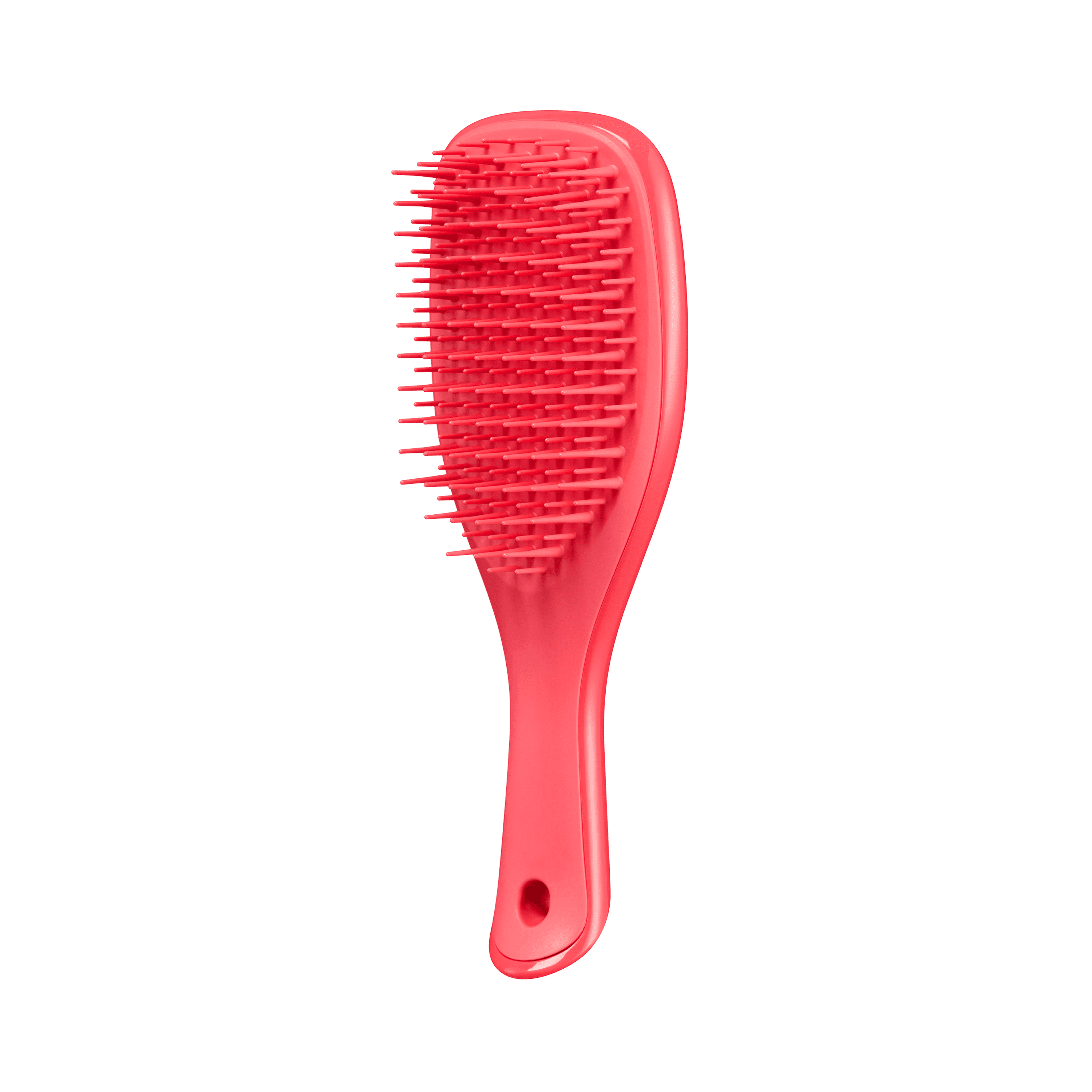 Tangle Teezer Mini Ultimate Detangler Pink Punch, a compact hairbrush with two-tiered teeth technology for gentle detangling of wet or dry hair. Ideal for all hair types and travel-friendly.