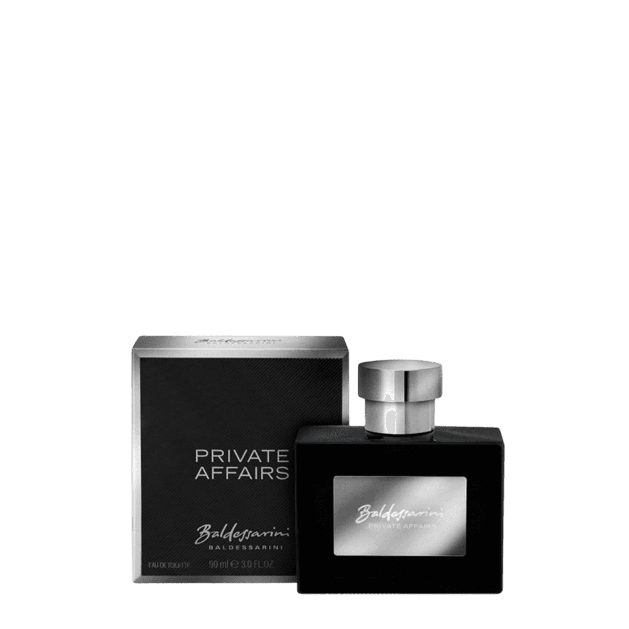 Baldessarini Private Affairs Eau de Toilette 50 ml, a sophisticated men's fragrance with bergamot, geranium, and nutmeg notes in an elegant black bottle.