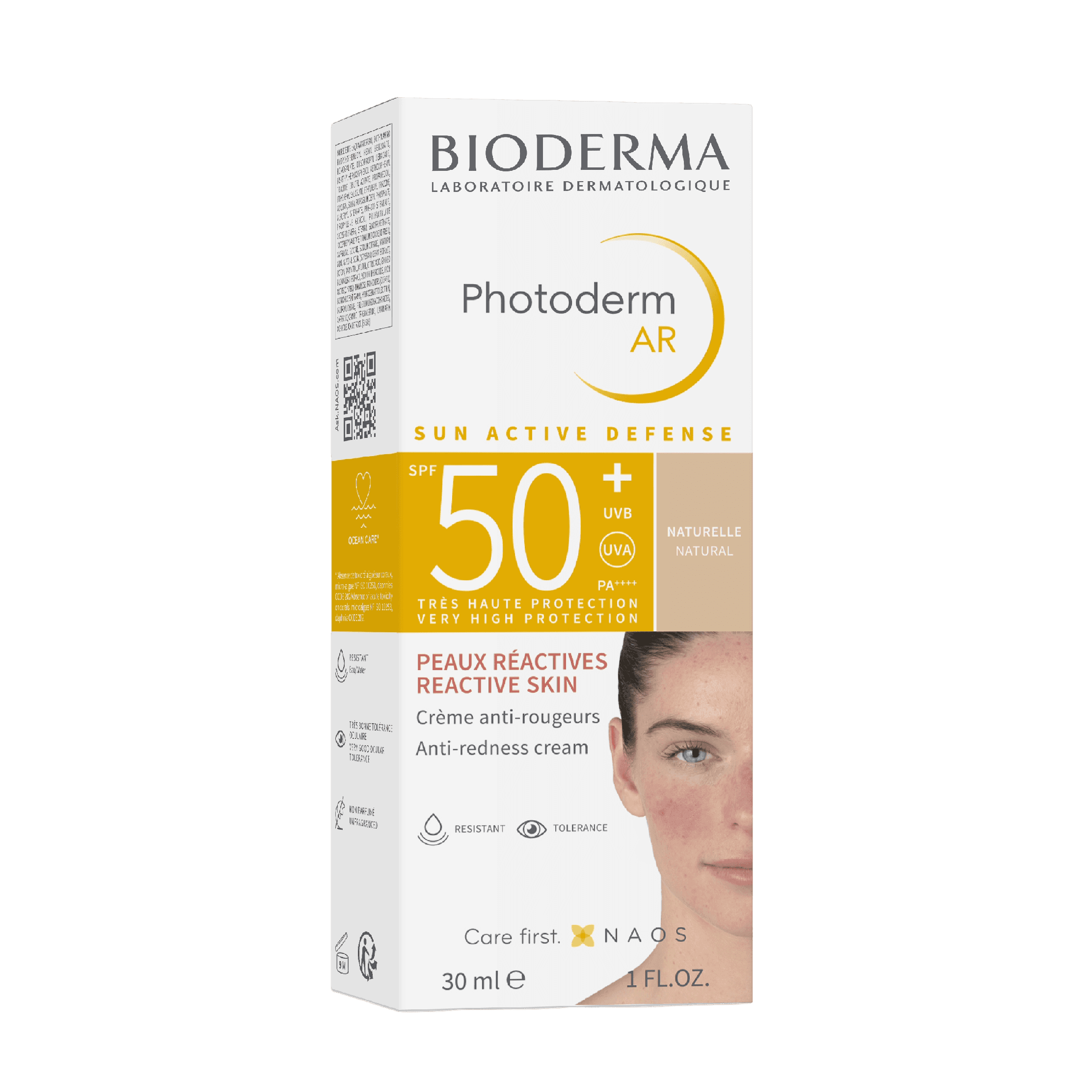 Bioderma Photoderm AR Natural SPF50+ 30 ml sunscreen for sensitive and reactive skin. High sun protection with anti-redness formula for even skin tone.