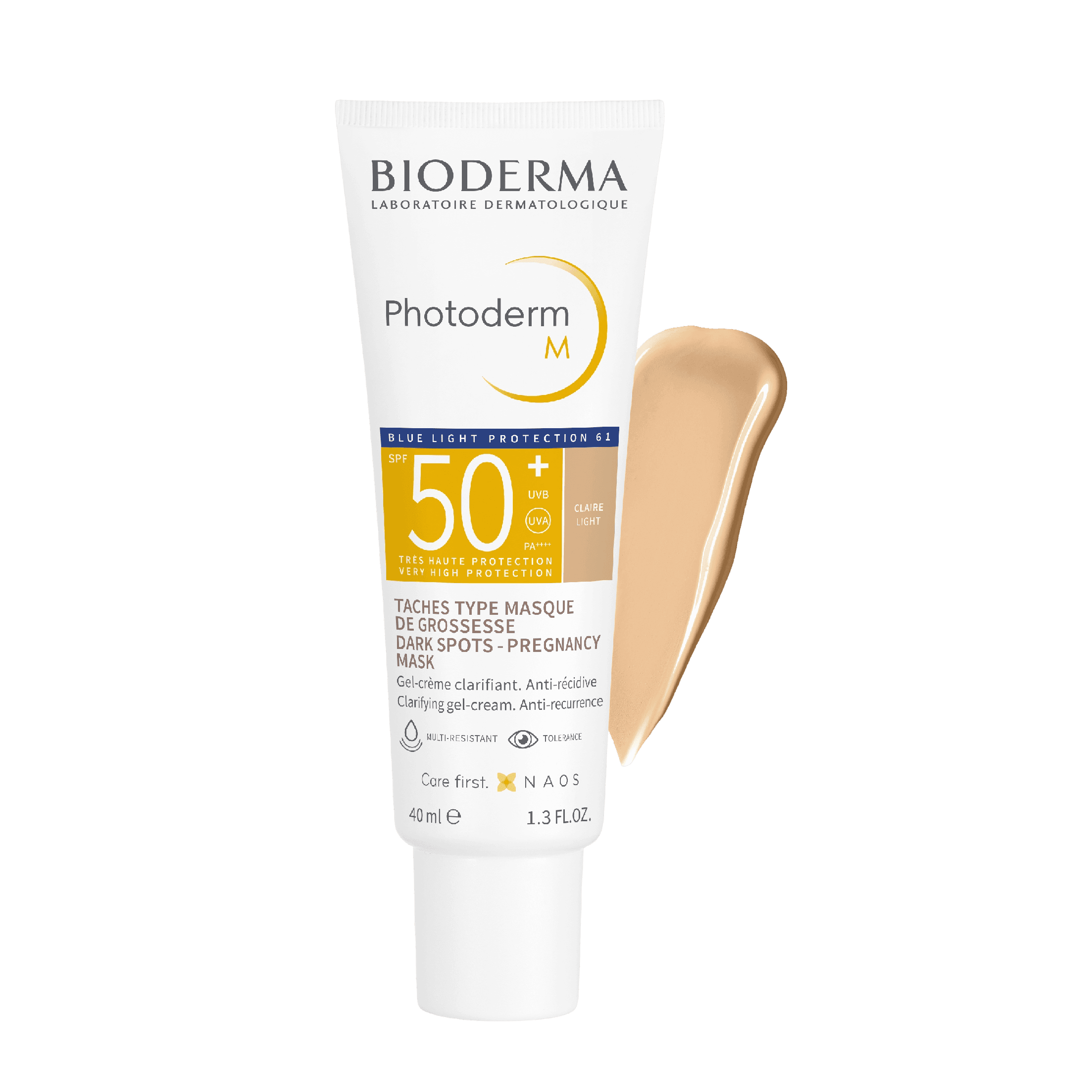 Bioderma Photoderm M Light SPF50+ 40 ml sunblock with high UV protection and blue light defense. Tinted formula helps even skin tone and reduce dark spots.