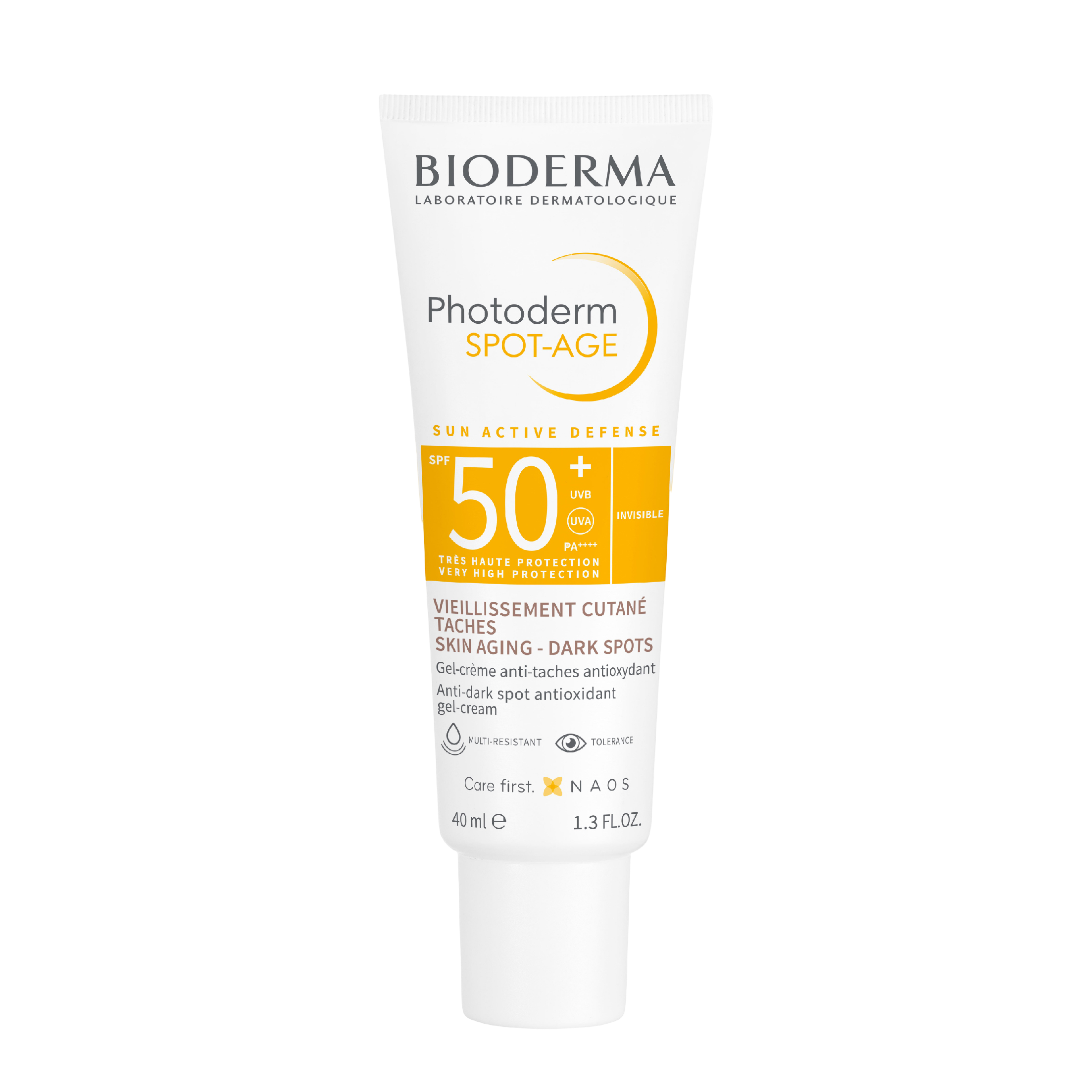 Bioderma Photoderm Spot-Age SPF50+ 40ml sunscreen for anti-aging and dark spot protection. High SPF50+ sunblock with antioxidant skincare benefits.