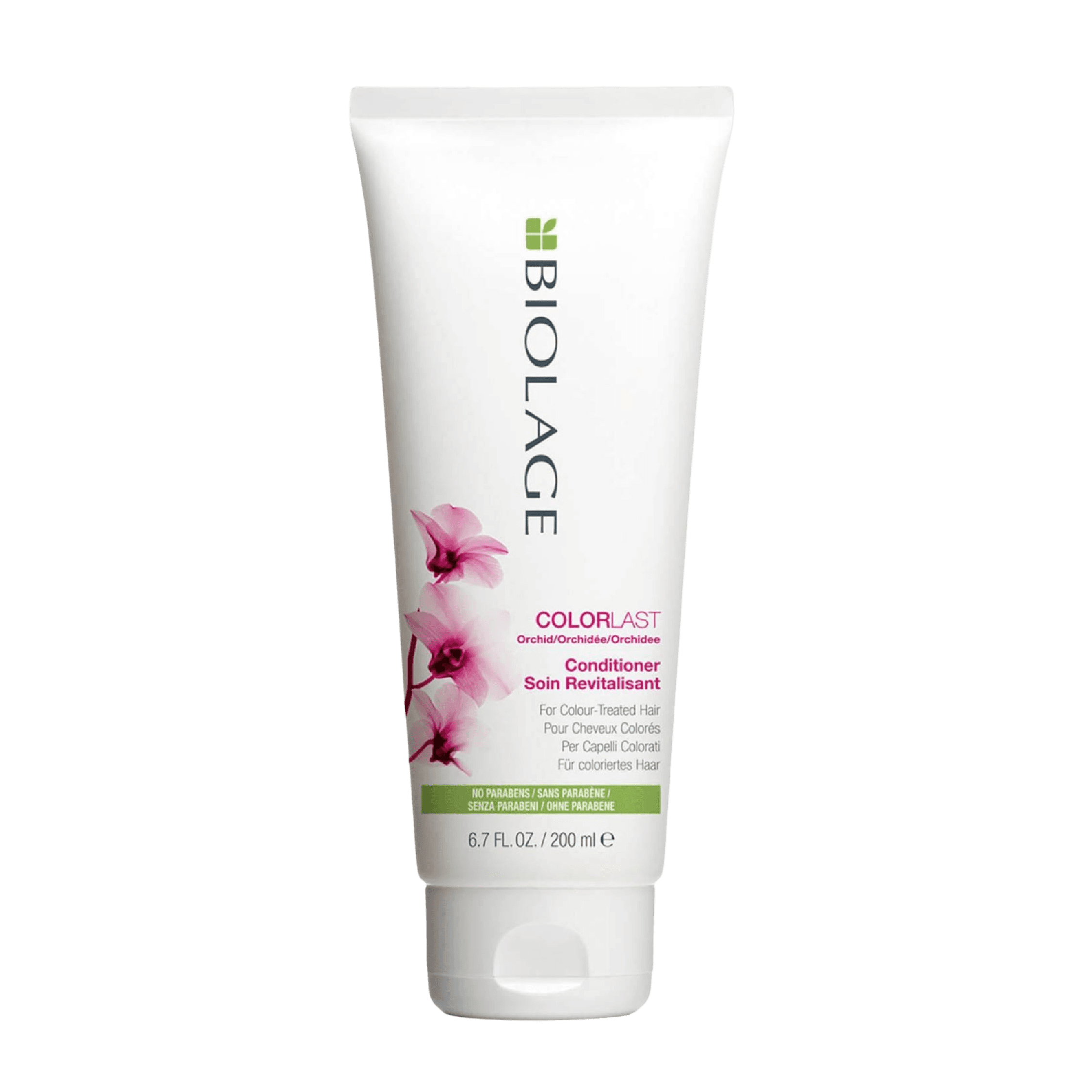 Biolage Color Last Conditioner 200 ml for color-treated hair. Enriched with orchid extract, it nourishes, protects, and enhances color vibrancy.