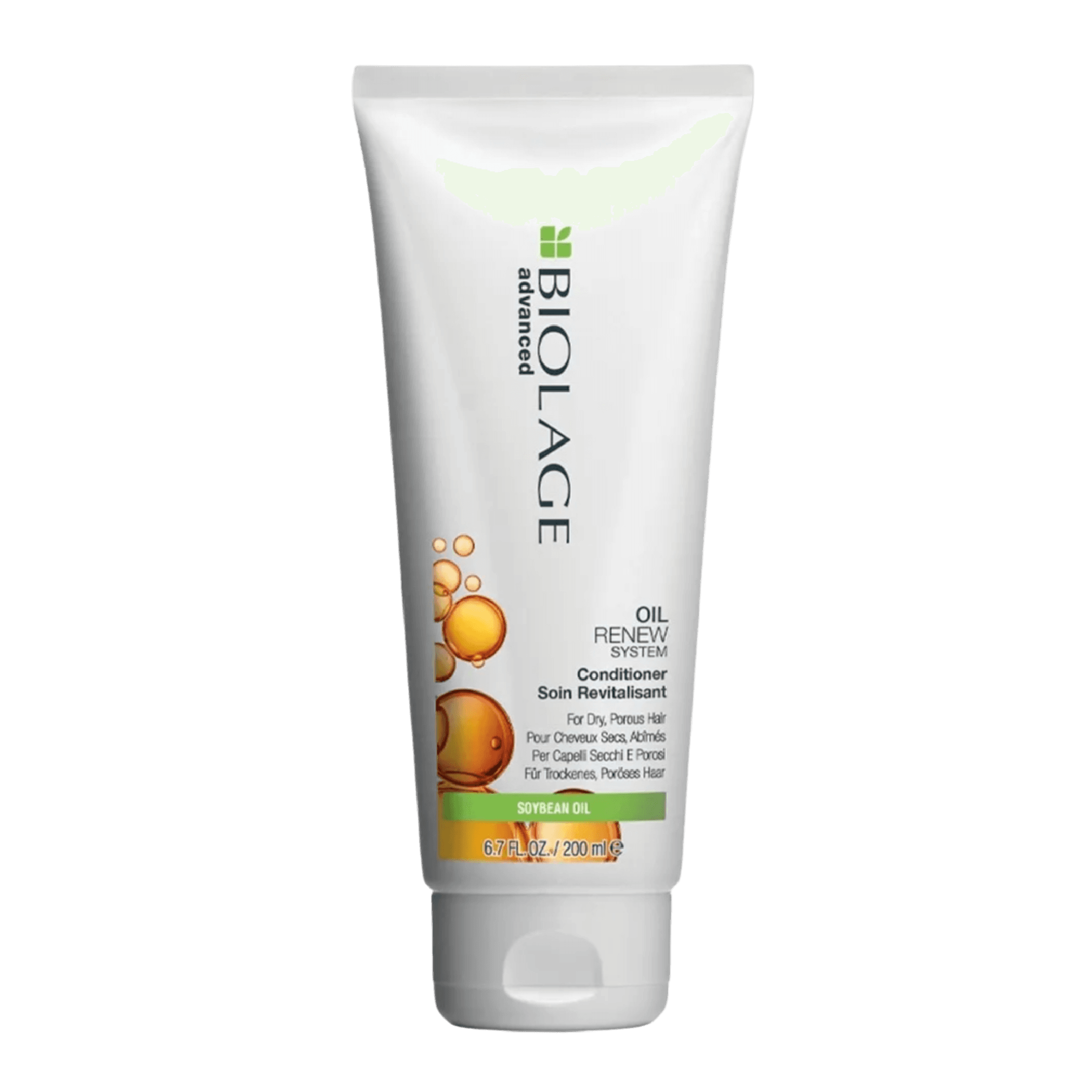 Biolage Oil Renew System Soybean Oil Conditioner 200 ml deeply nourishes dry, coarse hair with soybean and coconut oil, reducing frizz and improving elasticity.