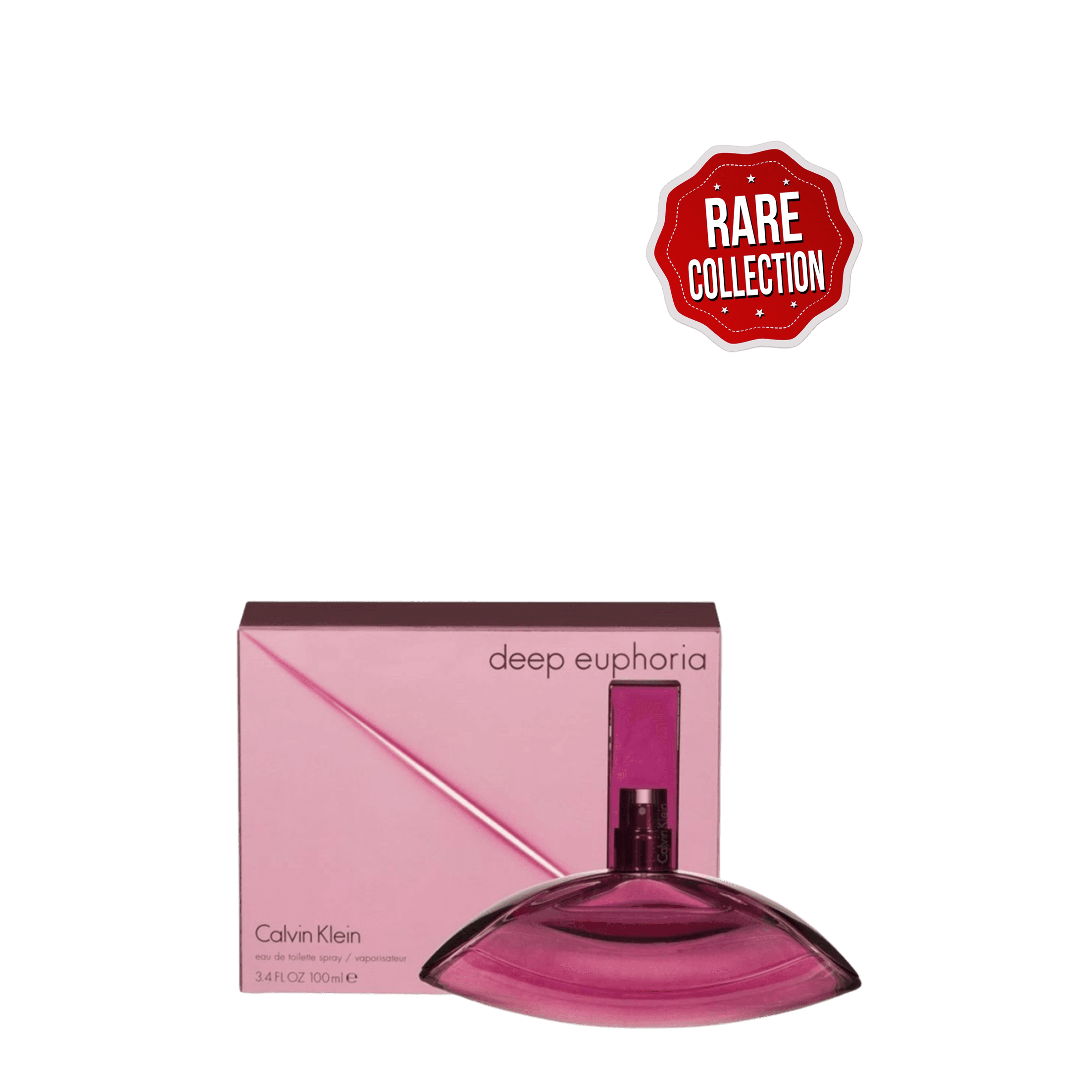 Calvin Klein Deep Euphoria For Women 100 ml perfume, a rare and discontinued fragrance. A bold, sensual scent for confident women, featuring a sleek pink bottle and packaging.