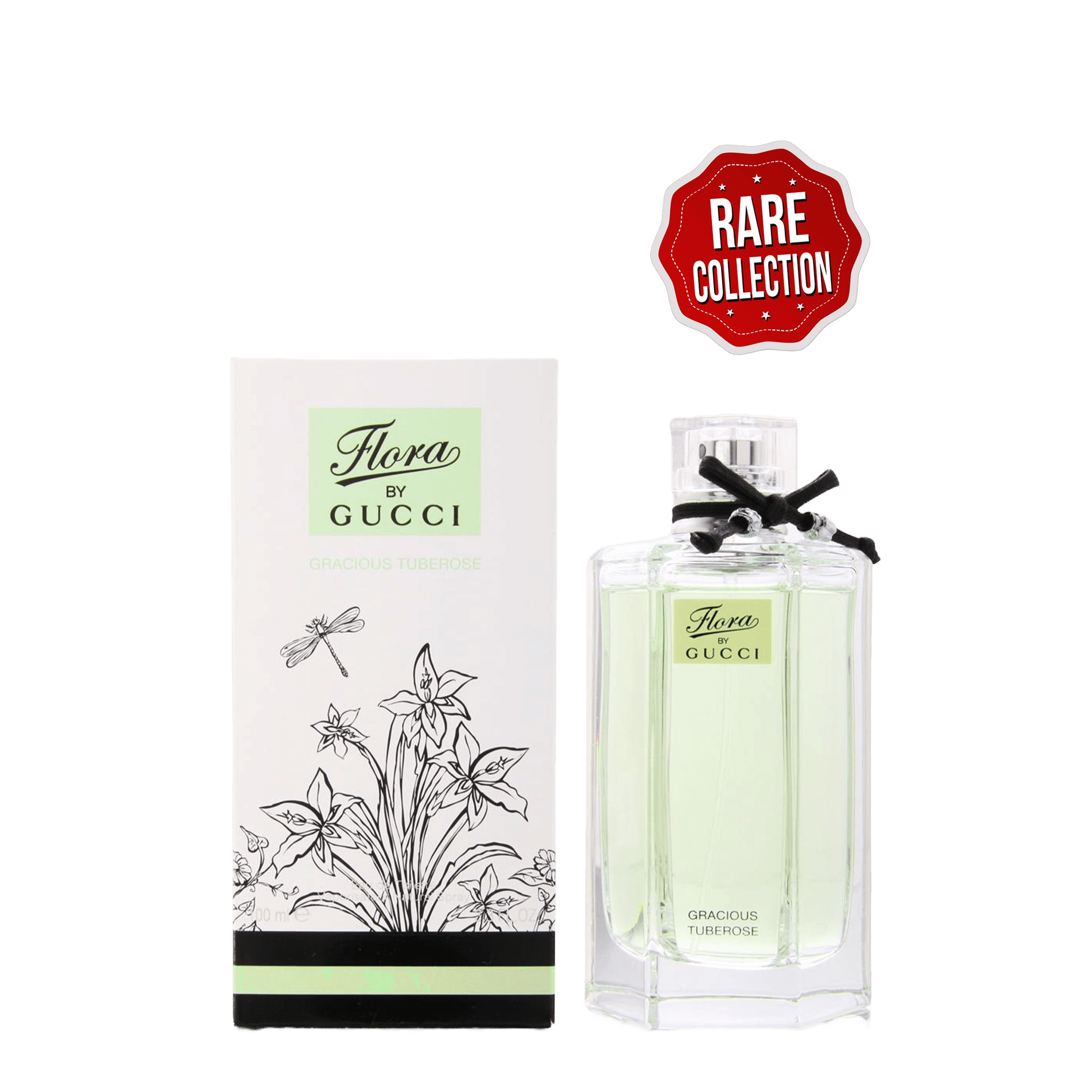 Flora By Gucci Gracious Tuberose 100 ML perfume with elegant packaging. A rare, discontinued floral fragrance celebrating the grace of tuberose.