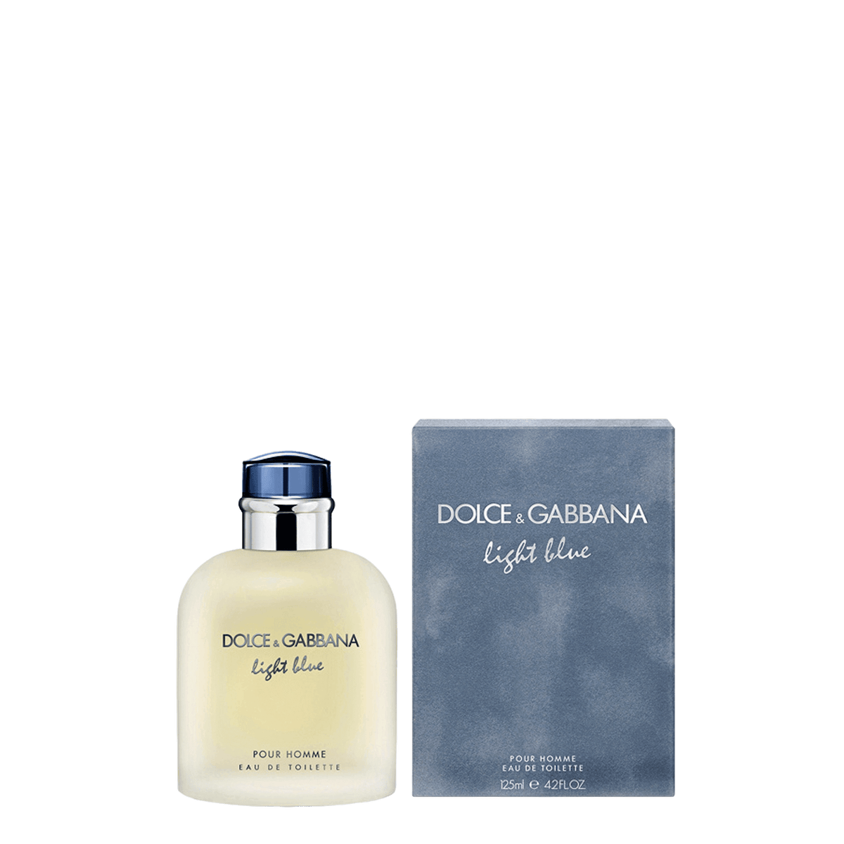 Dolce & Gabbana Light Blue Pour Homme Eau de Toilette 125 ml, a fresh and invigorating men's fragrance with citrus and woody notes, presented in a sleek bottle with a matching blue box.