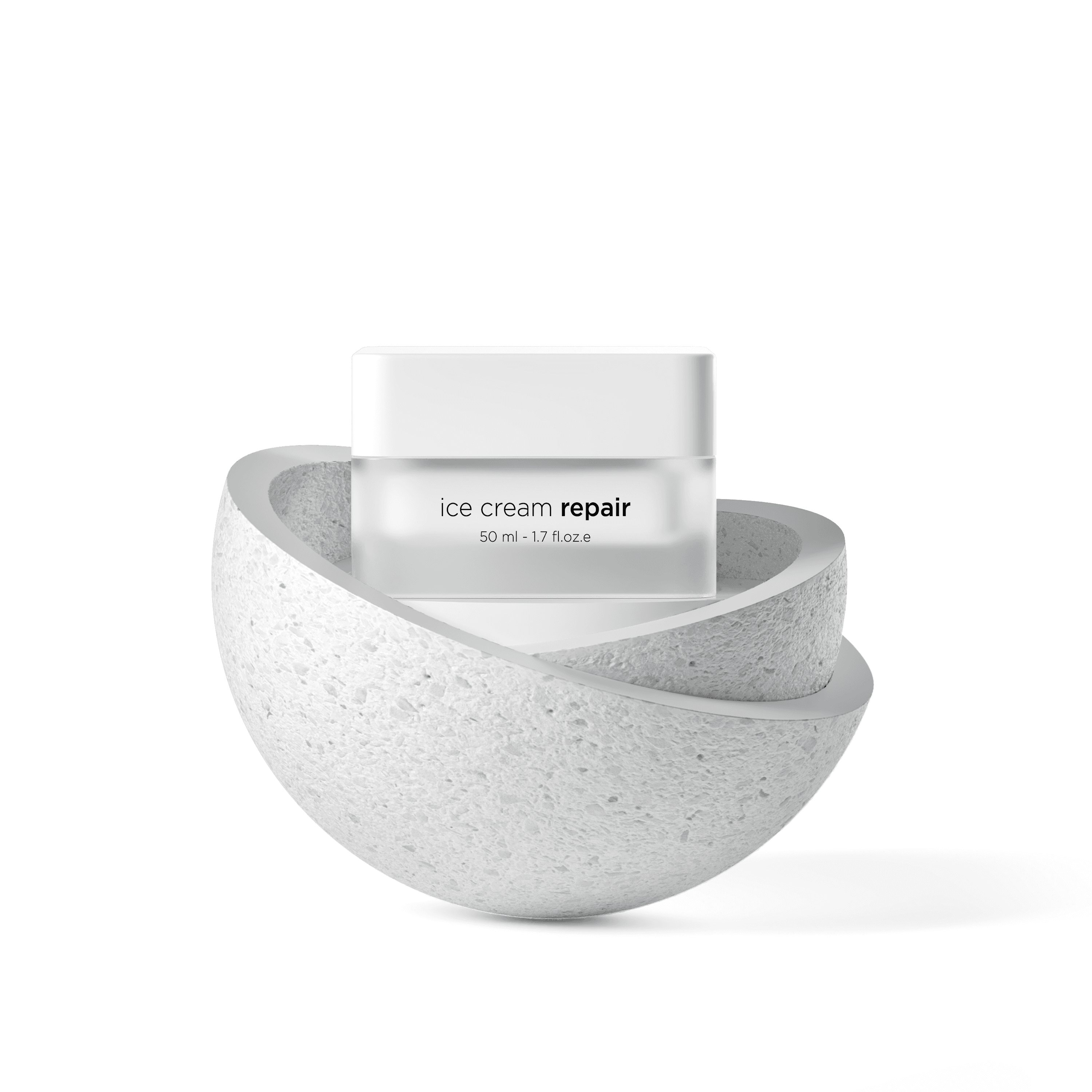 Ekseption Ice Cream Ceramides Repair 50ml elegantly placed in a modern stone bowl. A luxurious skincare treatment that hydrates, soothes, and repairs sensitive skin.