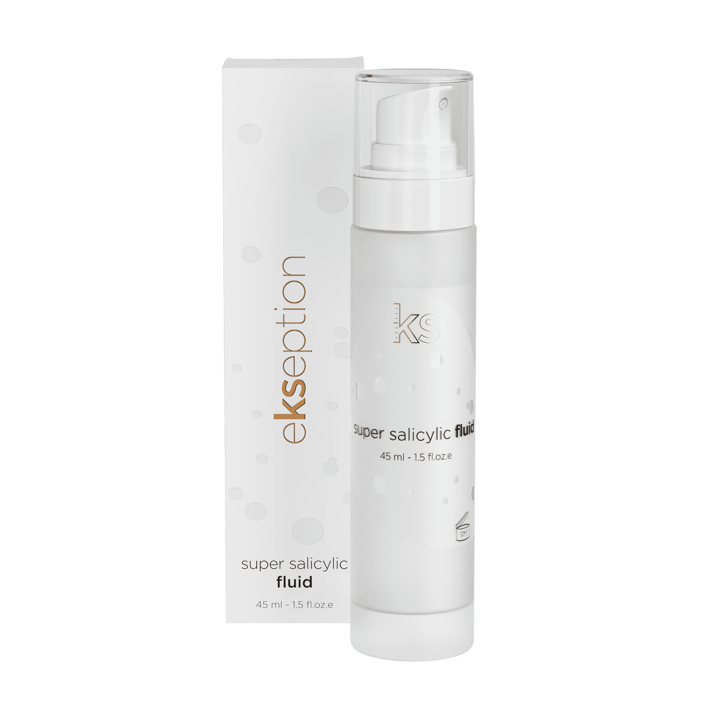 Ekseption Super Salicylic Fluid 45ml with packaging. Exfoliates, controls oil, and clears acne-prone skin with salicylic acid and niacinamide.