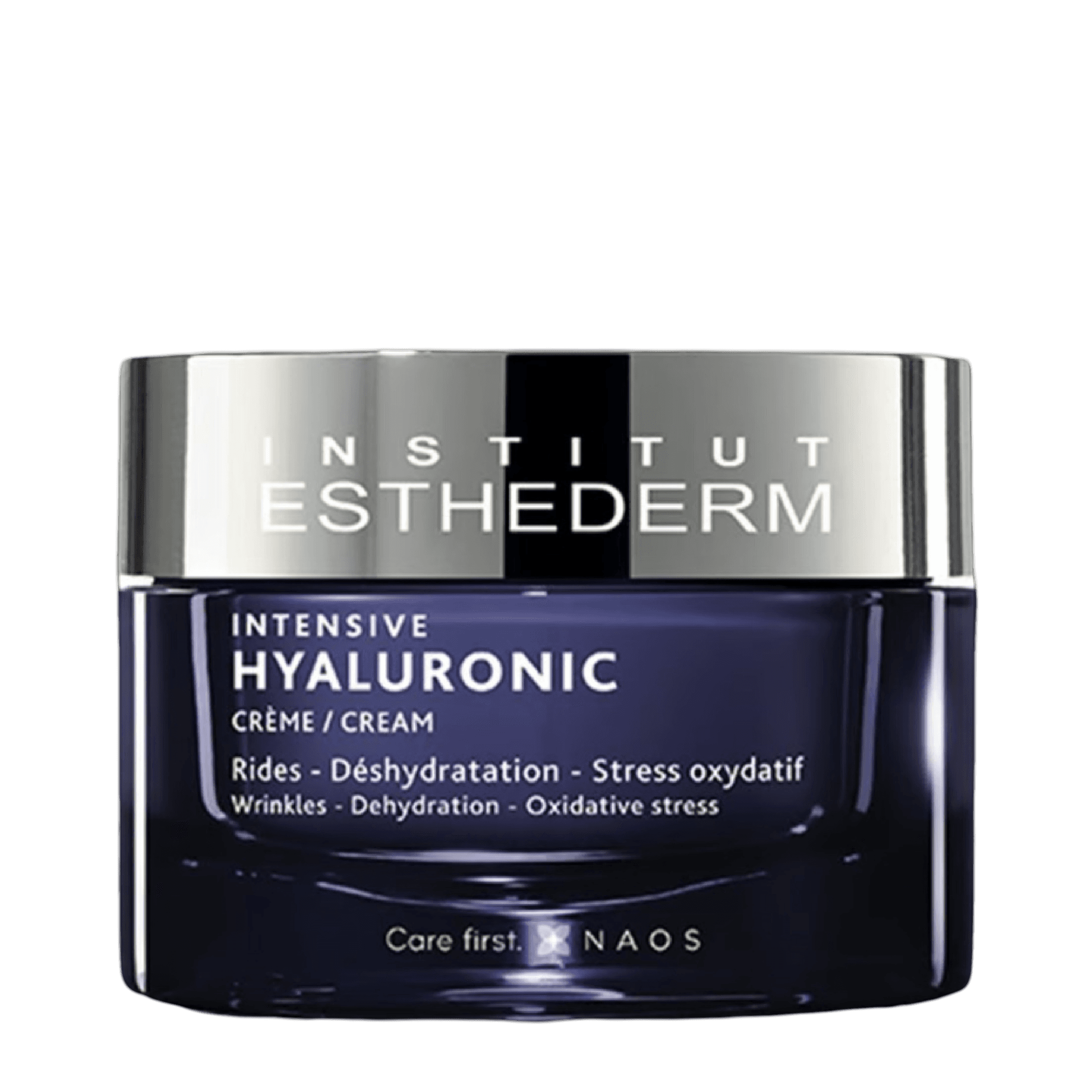 Esthederm Intensive Hyaluronic Cream 50 ml deeply hydrates and plumps skin with three forms of hyaluronic acid, reducing fine lines and wrinkles.