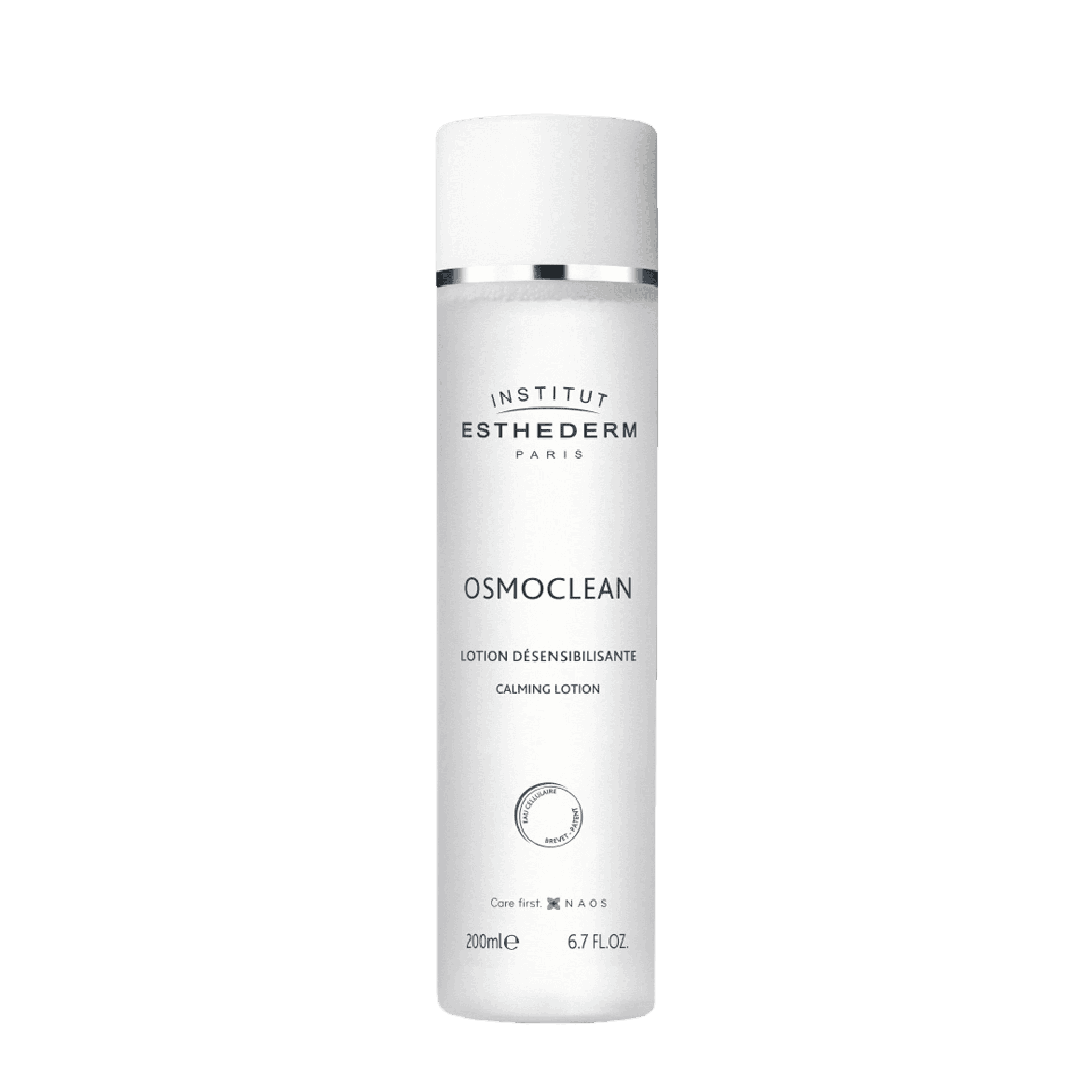 Esthederm Osmoclean Calming Lotion 200 ml, a soothing facial toner designed for sensitive skin. Alcohol-free formula removes impurities while restoring pH balance.