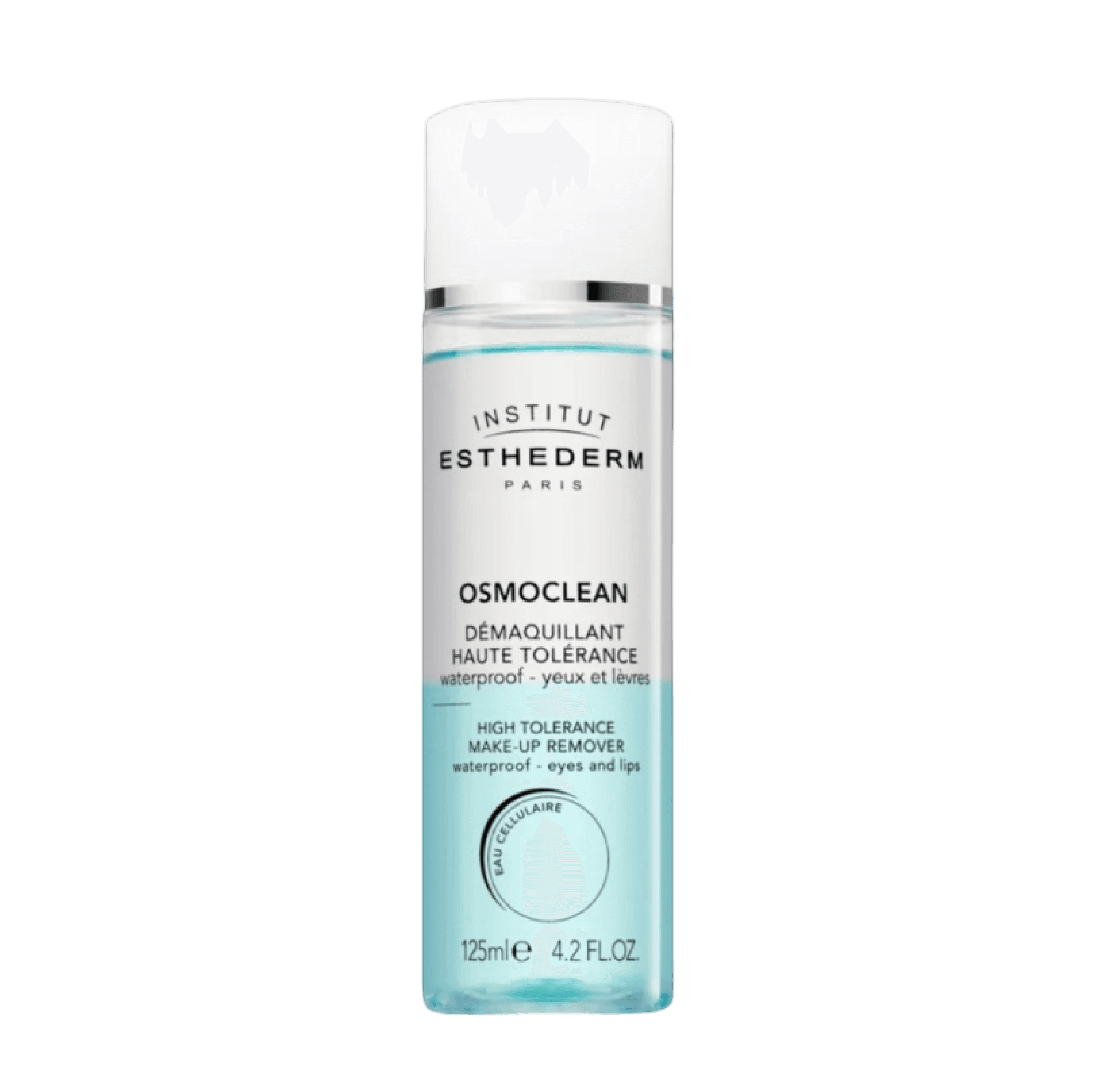 Esthederm Osmoclean Eyes Makeup Remover 125 ml, a gentle bi-phase formula for removing waterproof eye and lip makeup. Suitable for sensitive skin.