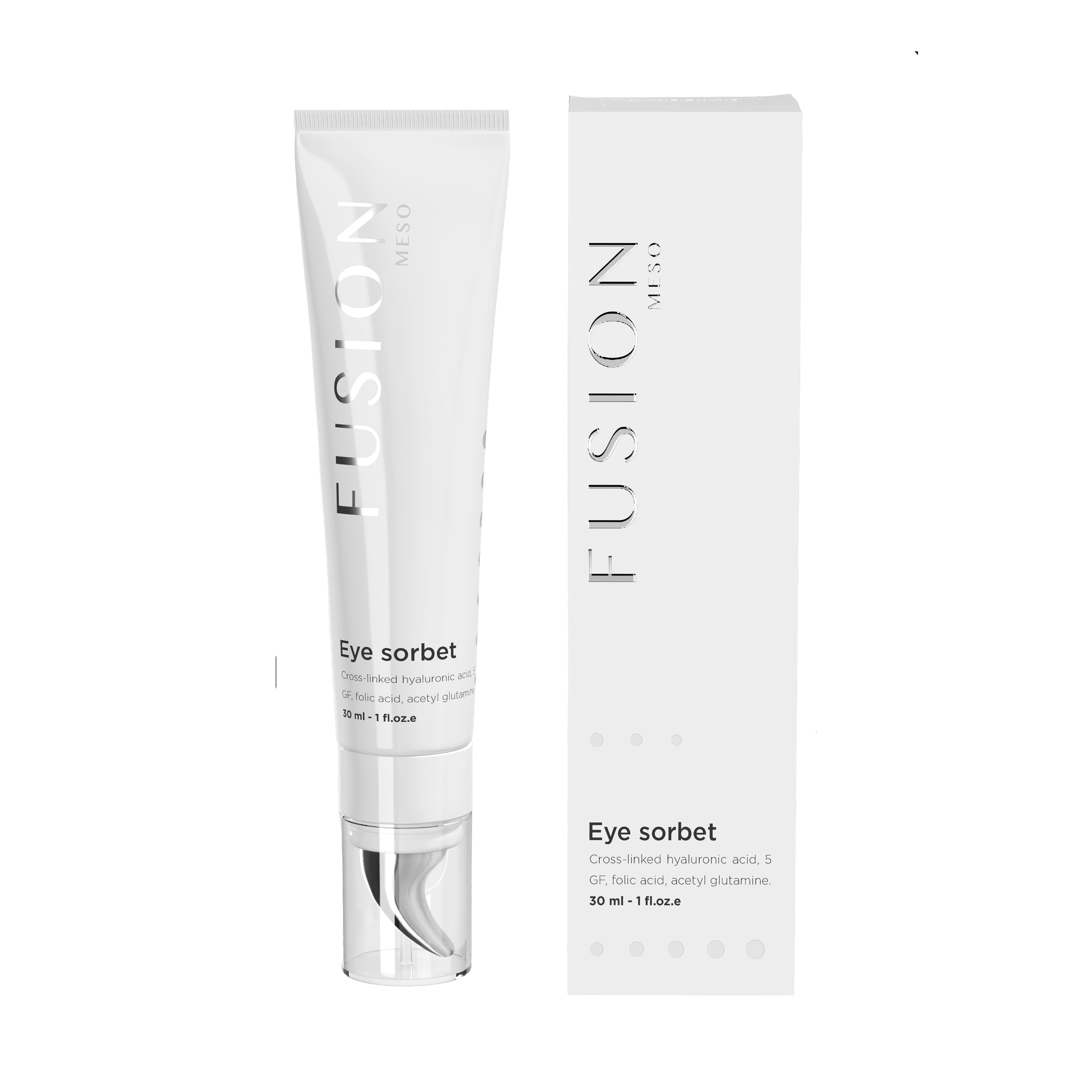 Fusion Meso Eye Sorbet 30 ml eye cream with hyaluronic acid for wrinkles and puffiness. Hydrating and brightening formula for all skin types.
