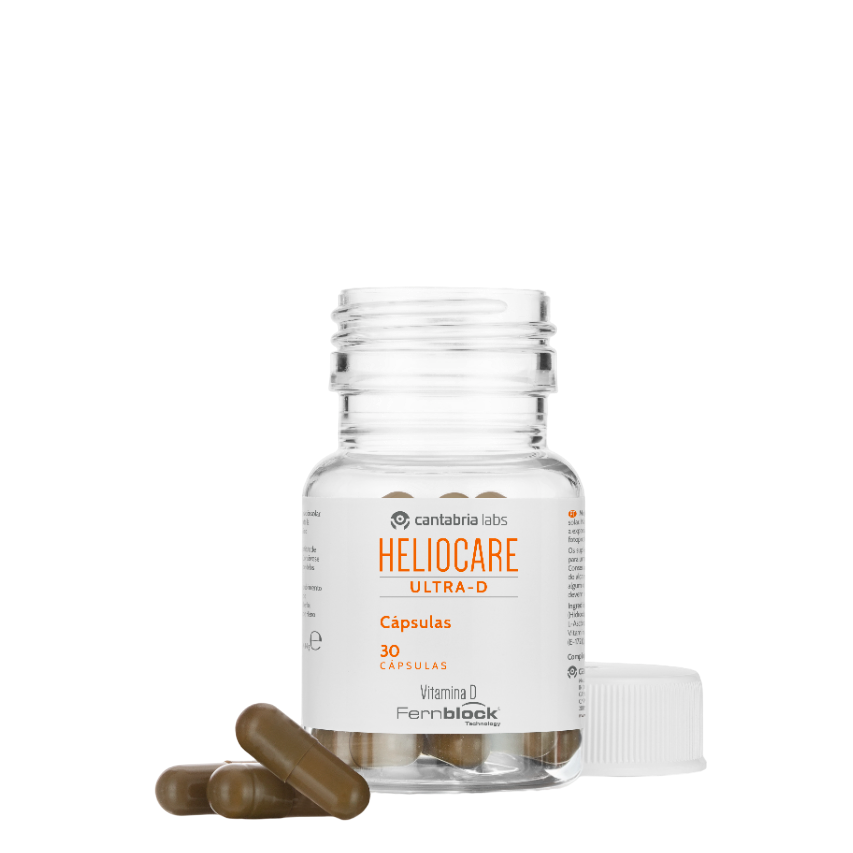 Heliocare Ultra-D Capsules - Oral Sunblock with Fernblock and Vitamin D in a 30-capsule bottle for UV protection and skin health support.