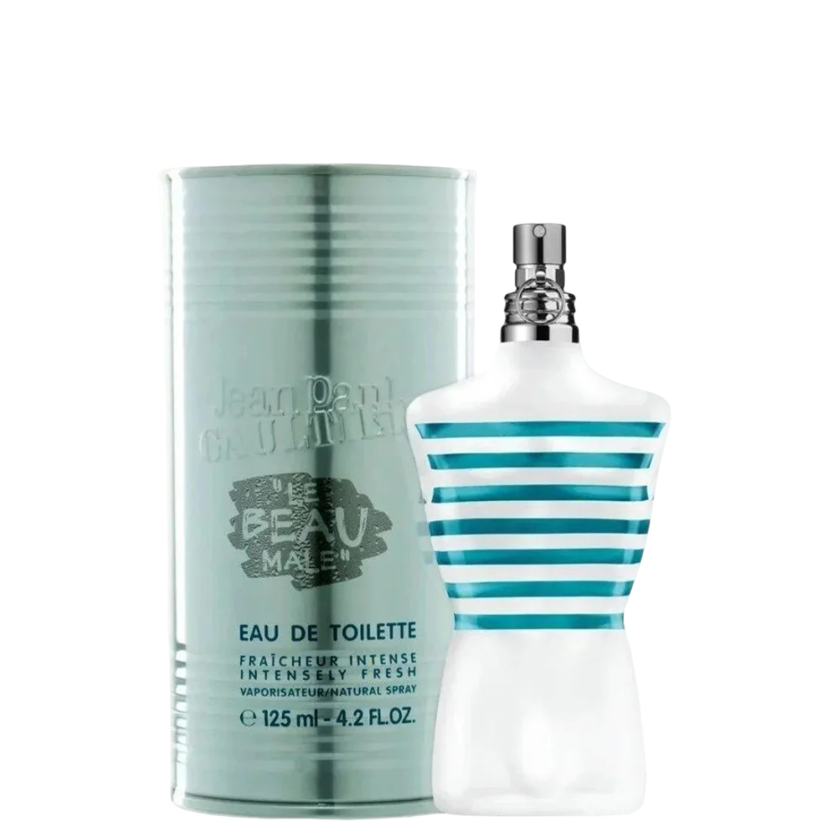 Jean Paul Gaultier Le Beau Male - Aromatic Fougere 125ml EDT with signature torso bottle and mint-striped tin packaging in Health & Beauty category.