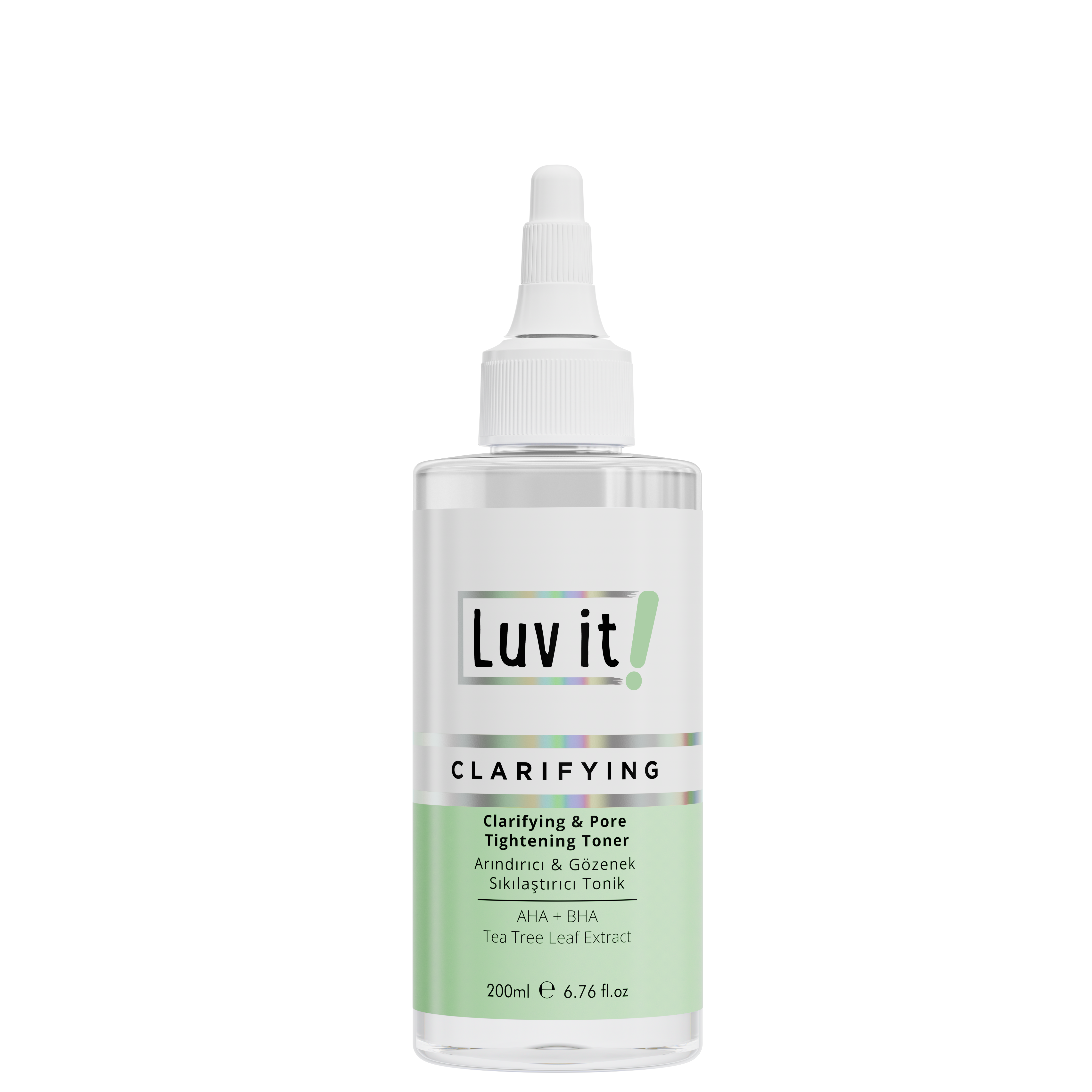 Luv It! Clarifying & Pore Tightening Toner 200 ml with AHA, BHA, and tea tree extract for deep pore cleansing and hydration. Vegan skincare toner.