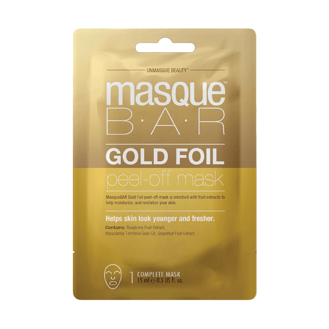 Masque Bar Gold Foil Mask - Face Detox Peel-Off for Brighten-Firm skin, 12 ml sachet with anti-aging and radiance-boosting formula.