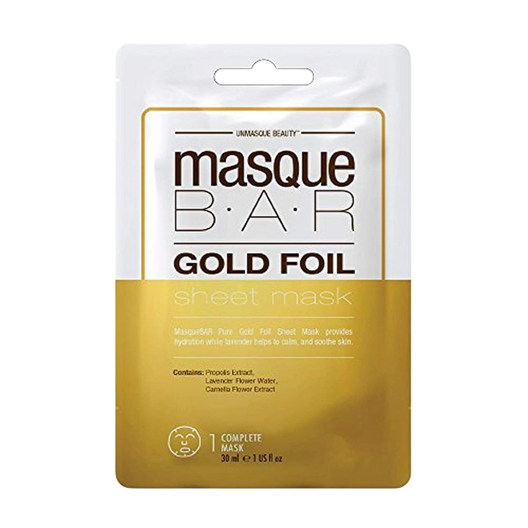 Masque Bar Gold Foil Sheet Mask 30 ml in retail packaging, a hydrating and brightening facial treatment for all skin types.