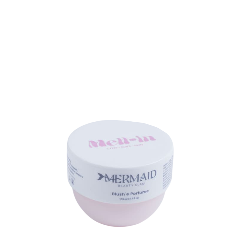 Mermaid Melt-It Body Butter Blush 150ml in pastel pink jar, designed for silky smooth hydration with a sweet blush perfume scent.