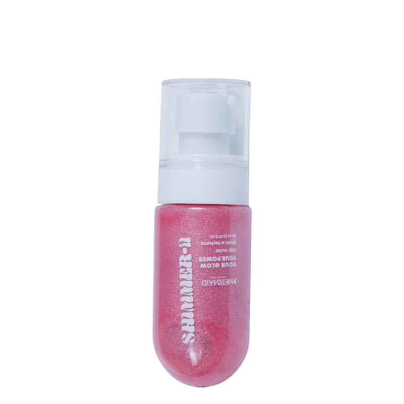 Mermaid Pink Oil - Shimmering Body Oil in a compact pump bottle. Ideal for moisturizing and softening very dry skin with a radiant finish.
