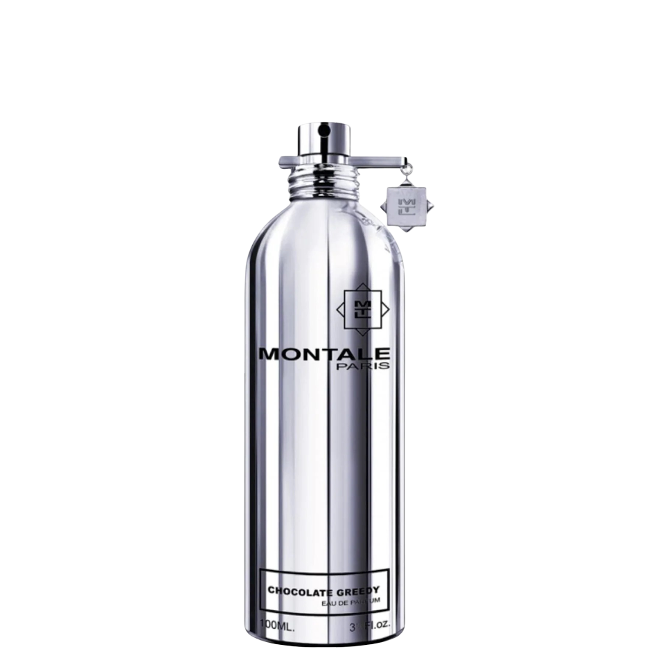 Montale Chocolate Greedy Perfume - Oriental Vanilla Scent in a sleek silver 100ml bottle, ideal for unisex fragrance lovers.