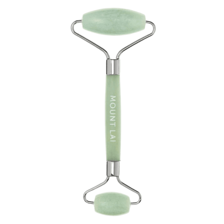 Mount Lai The Jade Facial Roller, a dual-ended skincare tool made from genuine jade, designed to reduce puffiness and promote lymphatic drainage.