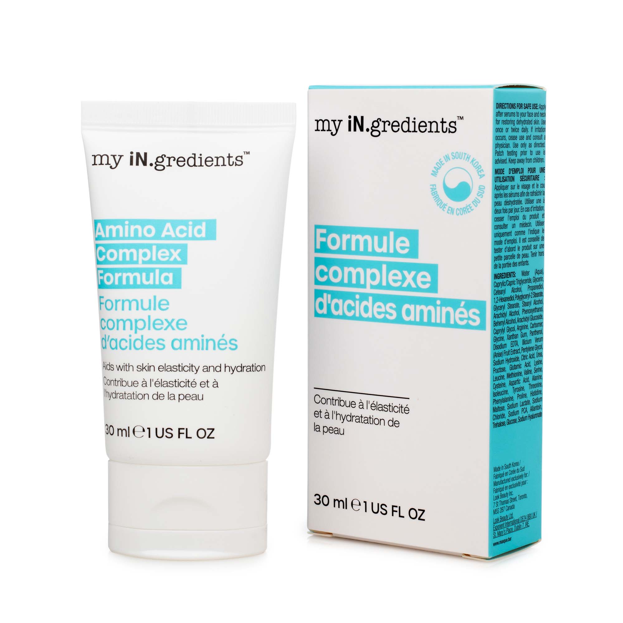 My iN.gredients Amino Acid Complex Formula 30 ml with product box, a peptide-rich moisturizer for fine lines, wrinkles, and skin elasticity.