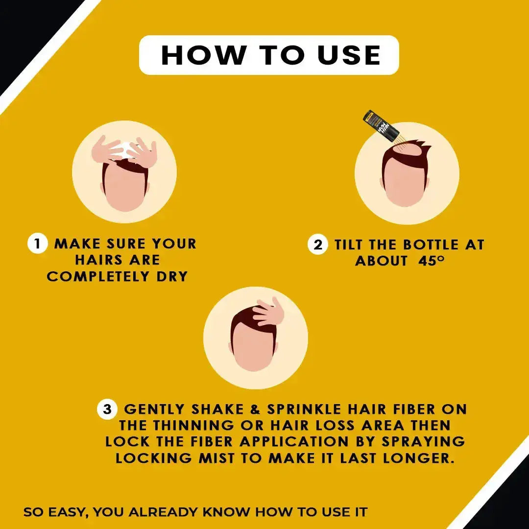 Step-by-step guide on how to use Nishman Hair Building Keratin Fiber and locking mist for best results on thinning hair areas.