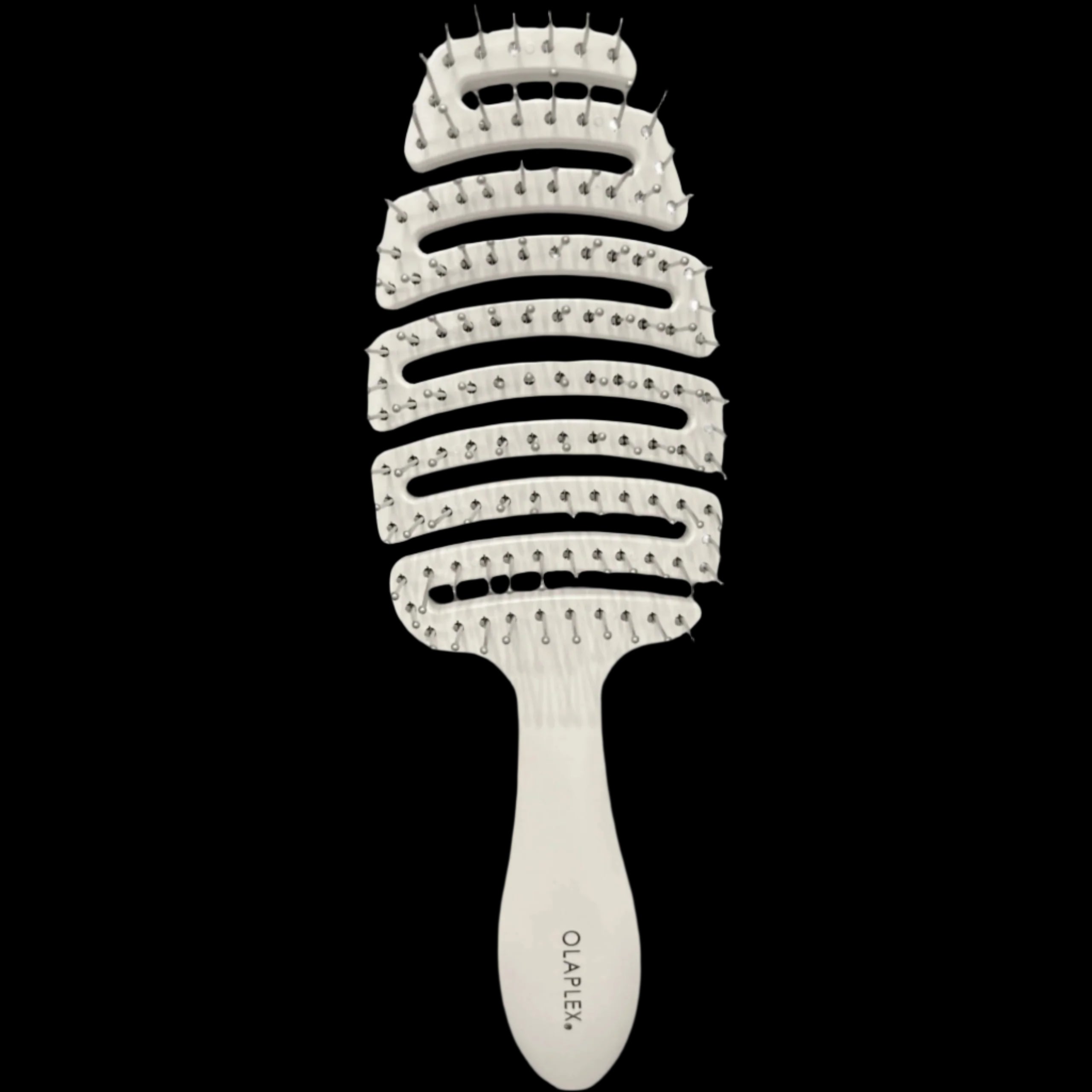Olaplex detangling brush with a curved, vented design for gentle hair styling and reduced breakage, ideal for all hair types.