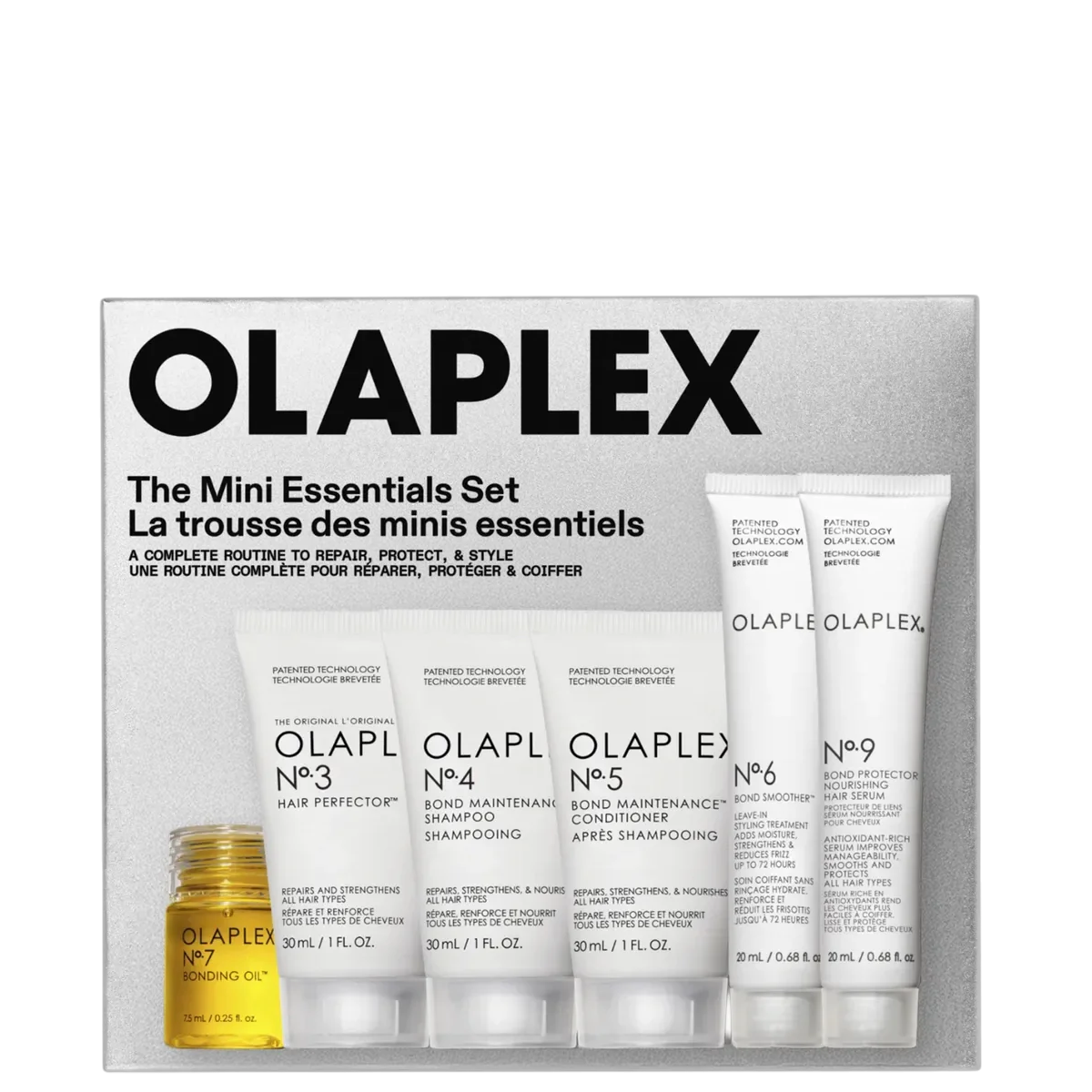 Olaplex Mini Kit - Hair Repair Essentials includes No.3 to No.9 treatments in travel sizes for damaged and colored hair care.