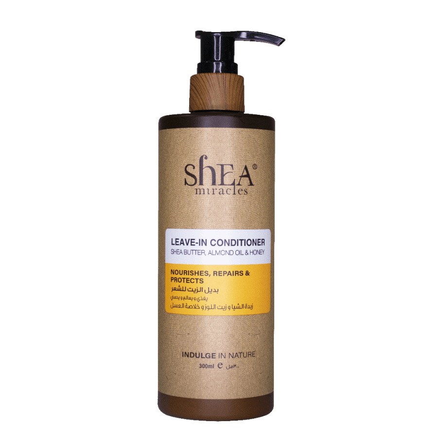 Shea Miracles Leave-In Conditioner 300 ml with shea butter, almond oil, and honey for deep nourishment. Ideal for all hair types, reducing frizz and split ends.