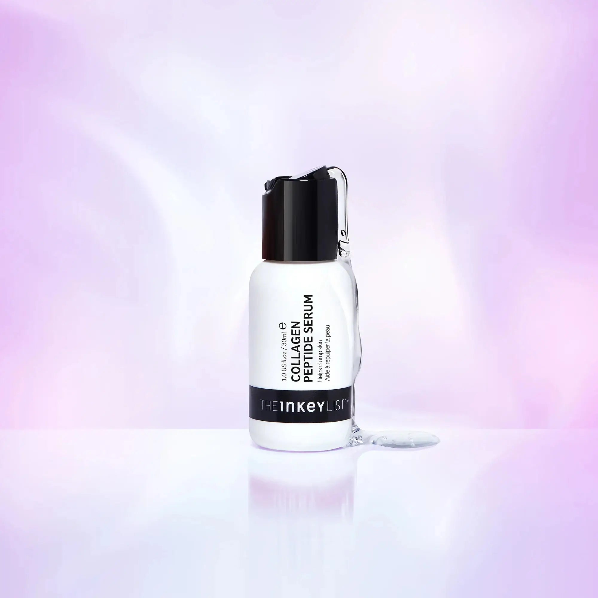 The Inkey List Collagen Peptide Serum 30 ml displayed with a smooth serum texture, highlighting its hydrating and firming benefits for all skin types.