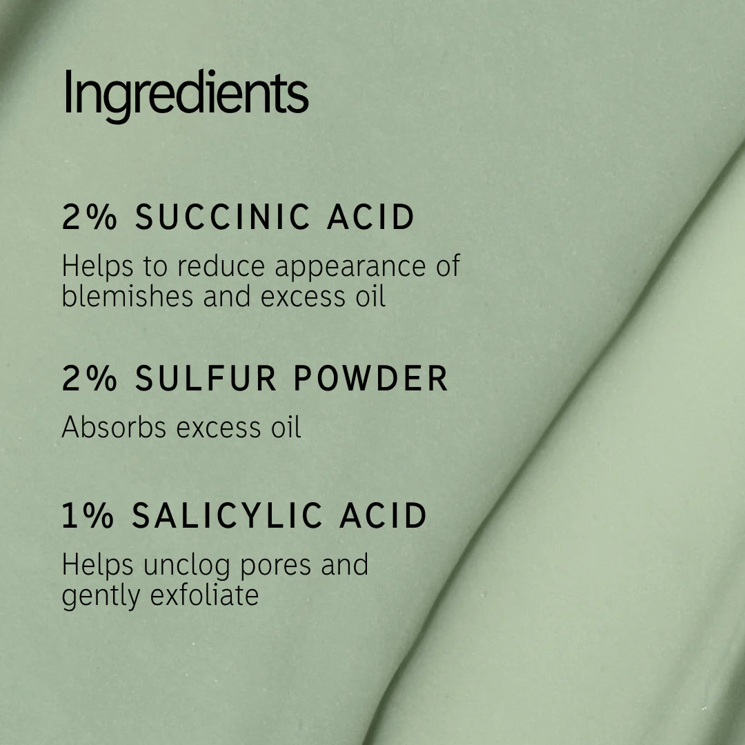 Key ingredients of Inkey List Succinic Acid Treatment: 2% Succinic Acid, 2% Sulfur Powder, and 1% Salicylic Acid for acne and oil control.