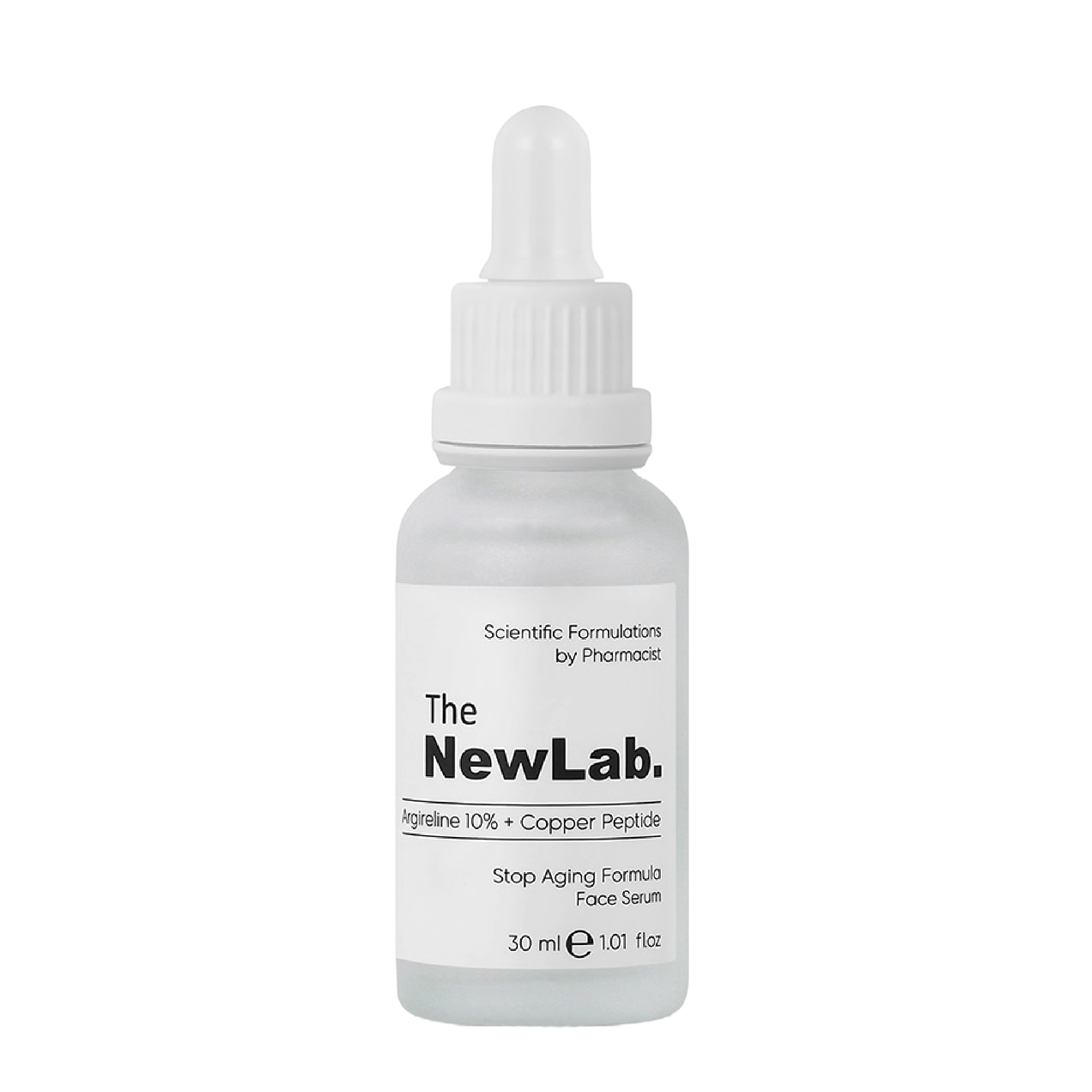 The NewLab Argireline 10% + Copper Peptide Serum 30 ml, an advanced facial serum designed to reduce fine lines and wrinkles while promoting skin repair.