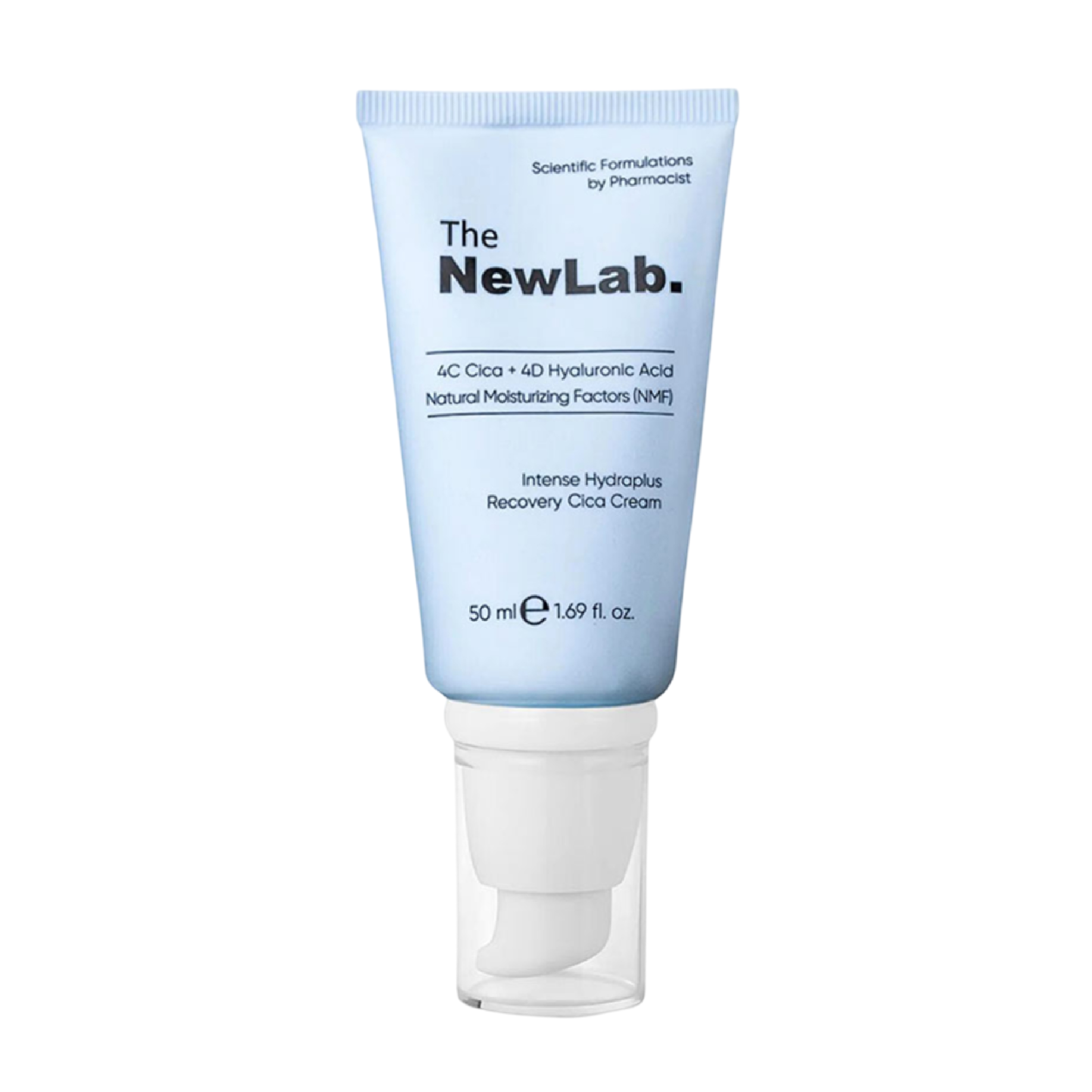 The NewLab Intense Hydroplus Recovery Cica Cream 50 ml, a hydrating facial moisturizer with Centella Asiatica and hyaluronic acid for sensitive and irritated skin.
