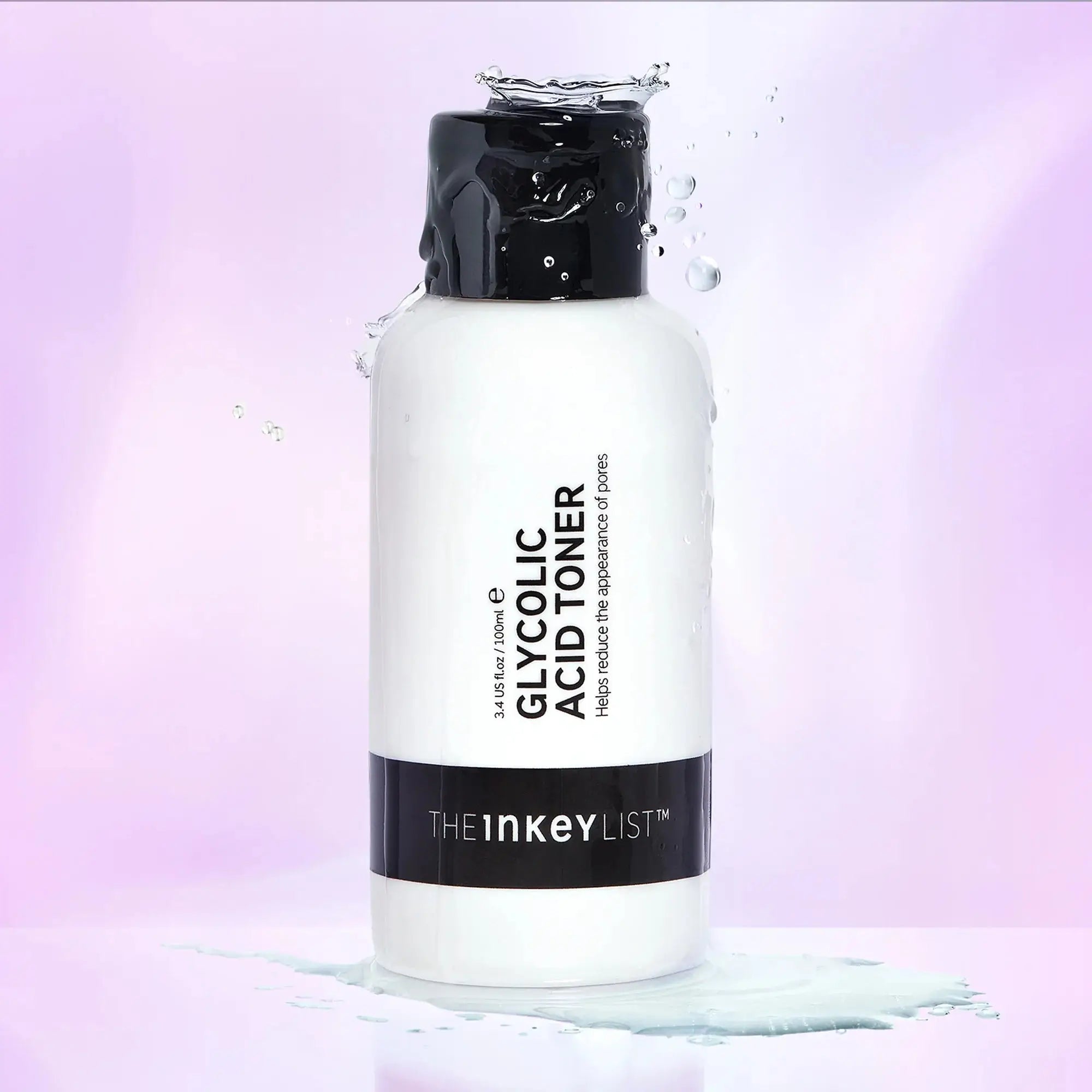 The Inkey List Glycolic Acid Toner 100 ml, an exfoliating facial toner with 10% glycolic acid, helps minimize pores, reduce blackheads, and brighten skin.