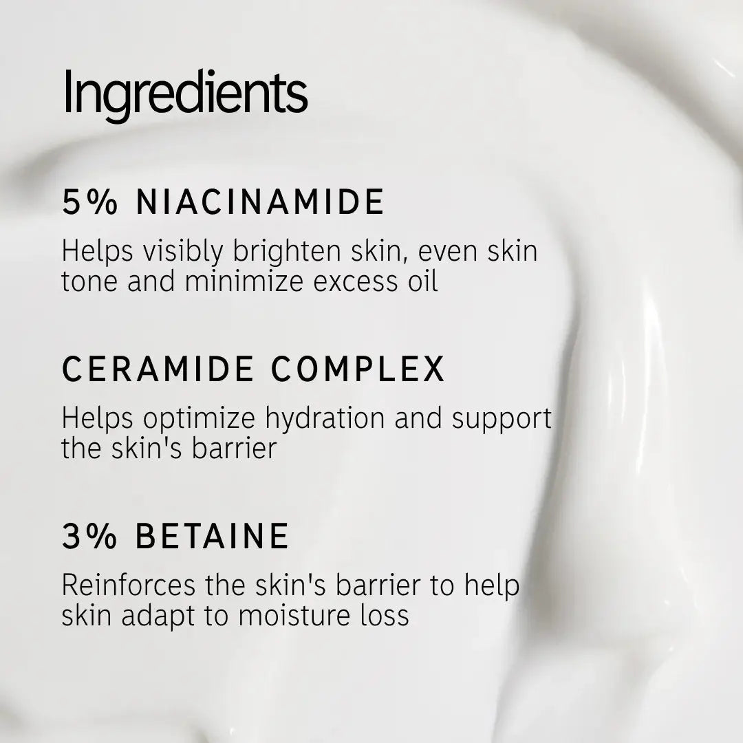 Key ingredients of The Inkey List Omega Water Cream, including 5% niacinamide, ceramide complex, and 3% betaine for hydration and skin barrier support.