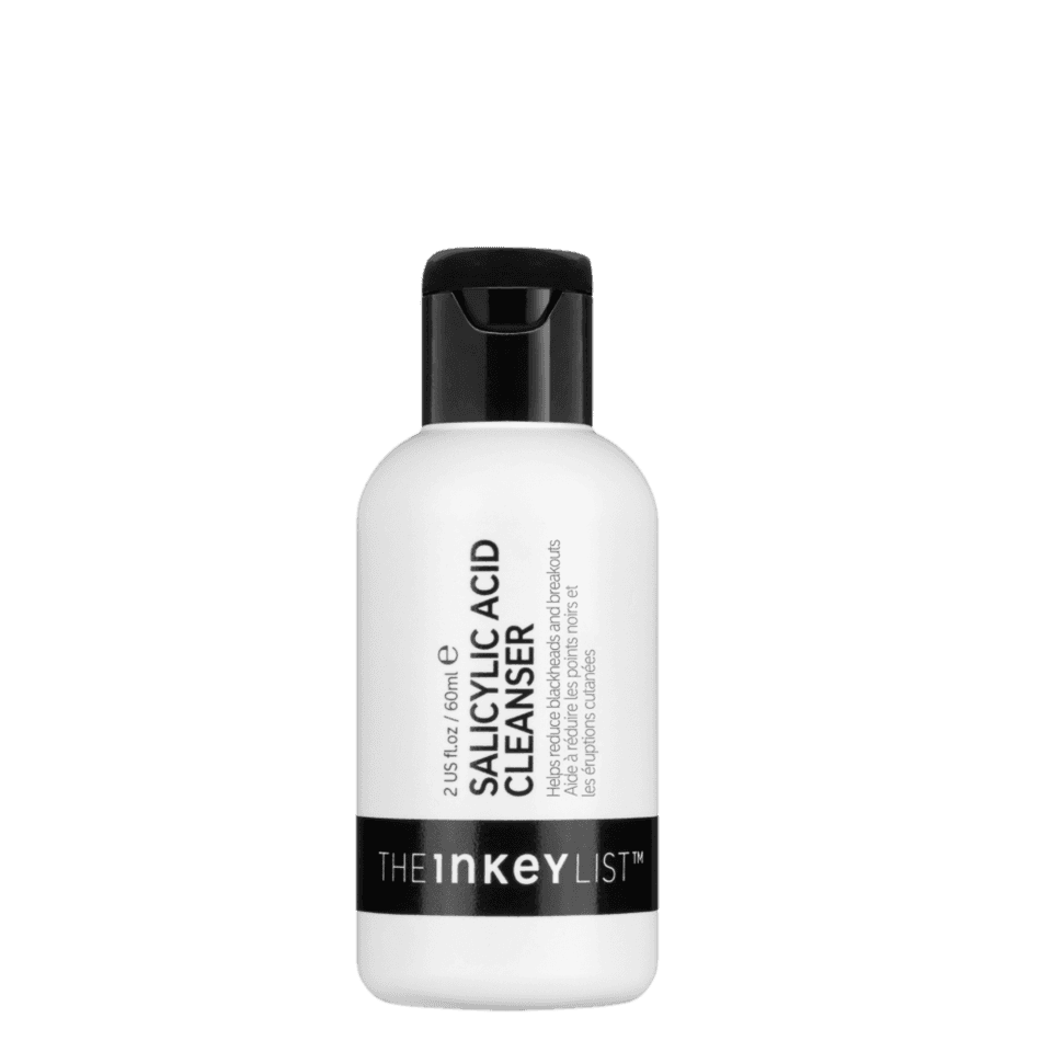 The Inkey List Salicylic Acid Cleanser 60 ml in a white bottle with black flip-top cap, designed for blemish-prone and oily skin.