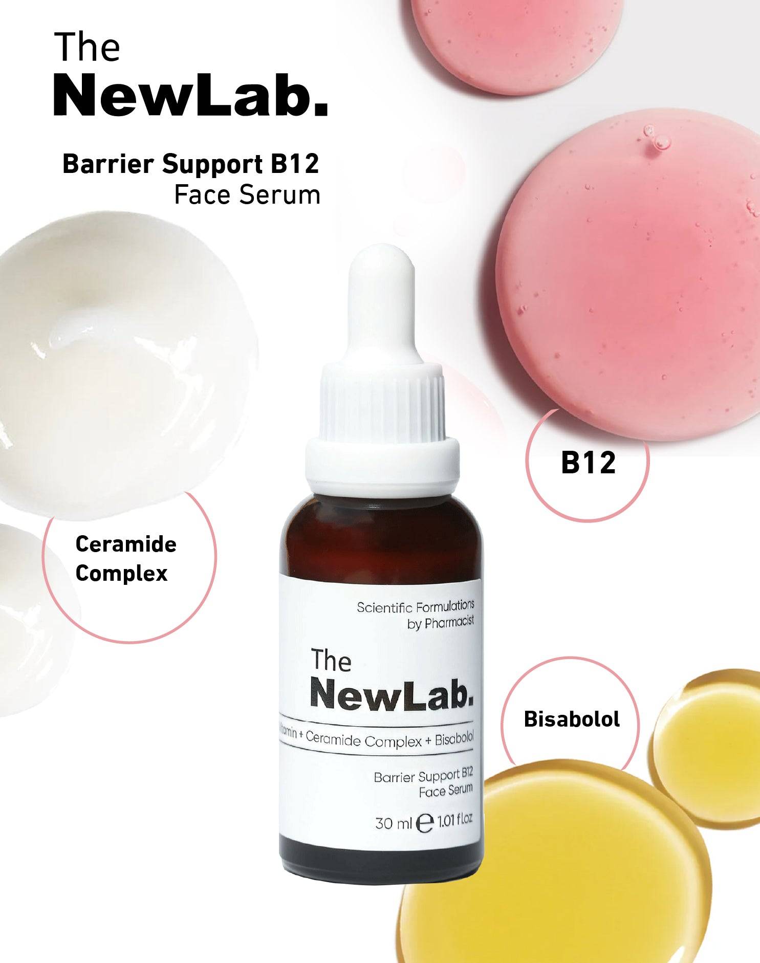 NewLab B12 Serum with Ceramide Complex and Bisabolol. Designed for skin repair, hydration, and barrier support, ideal for sensitive and dry skin.