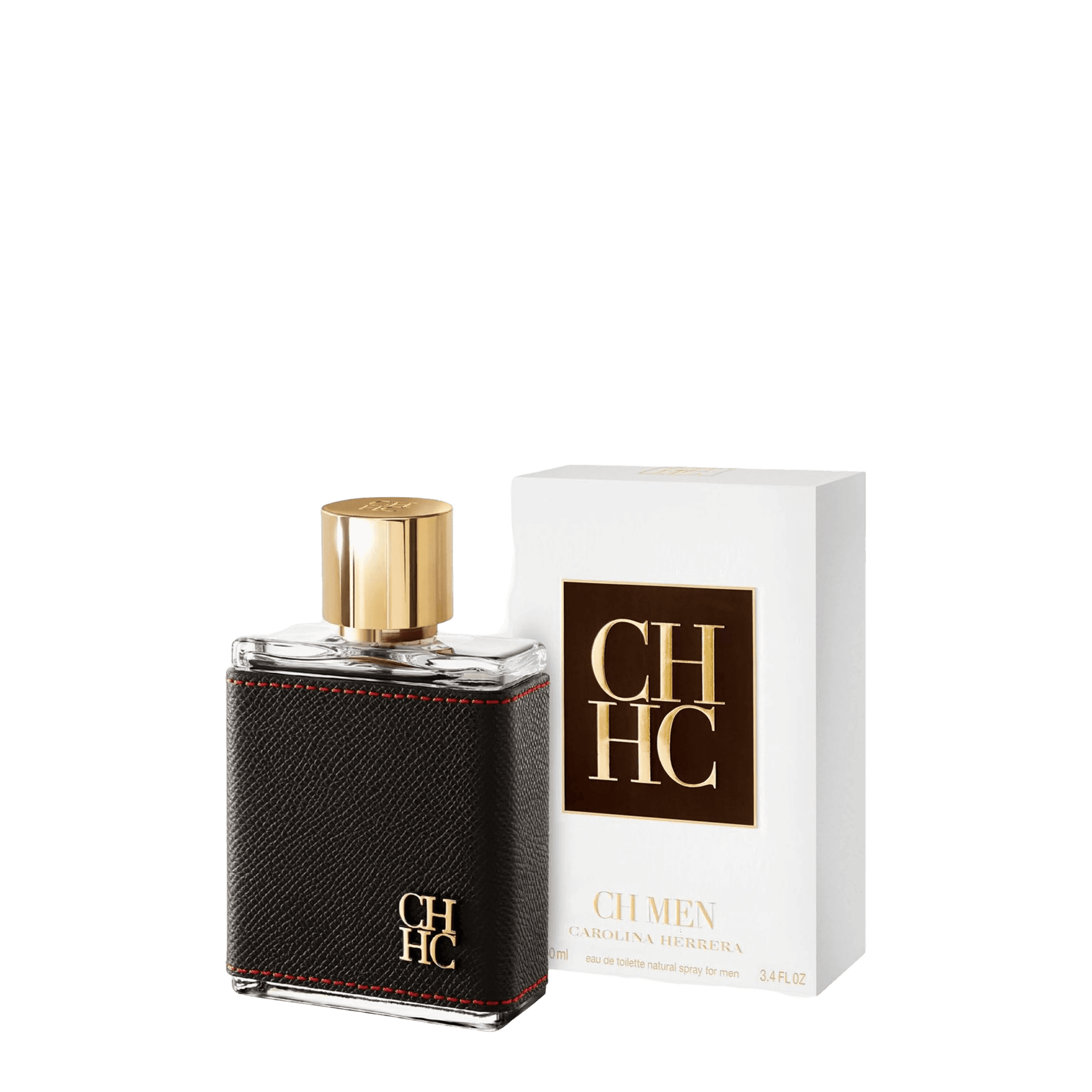 Carolina Herrera Men Eau de Toilette 100 ml, a sophisticated men's fragrance with citrus, spice, and sandalwood notes. Elegant bottle with leather detail.