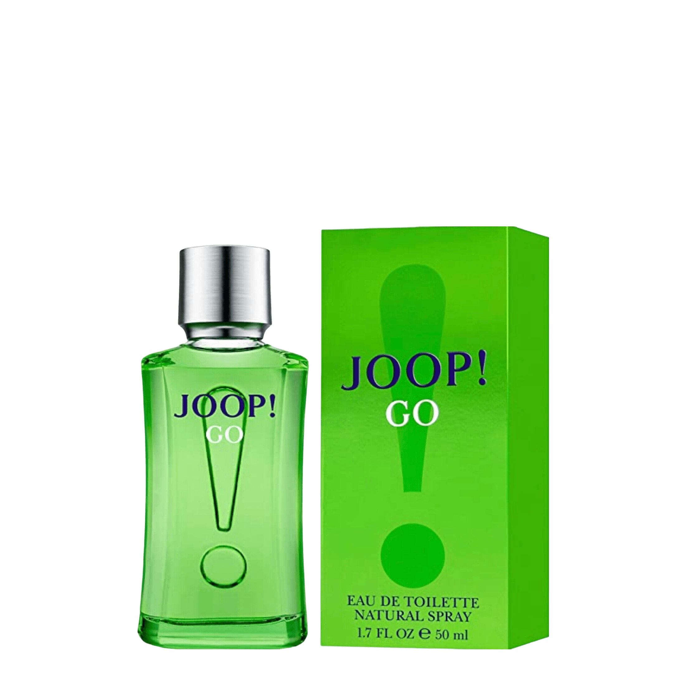 Joop! Go Eau de Toilette 50 ml, a vibrant men's fragrance with woody aromatic notes. The green bottle and packaging reflect its energetic and fresh scent.