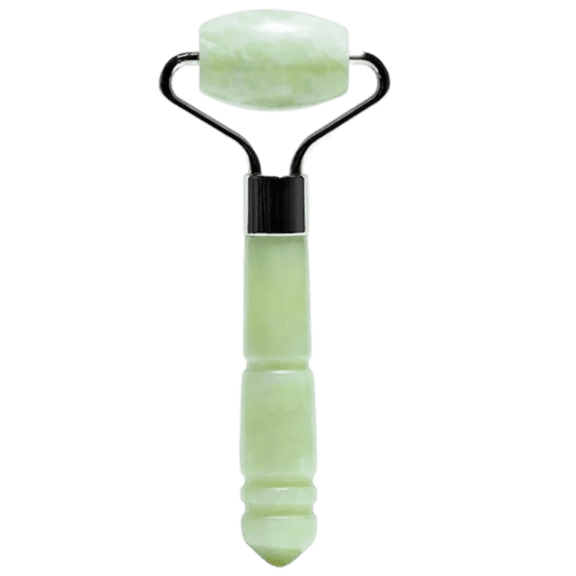 Mount Lai The De-Puffing Mini Jade Roller, a compact skincare tool made from natural jade, designed to reduce puffiness and promote lymphatic drainage.