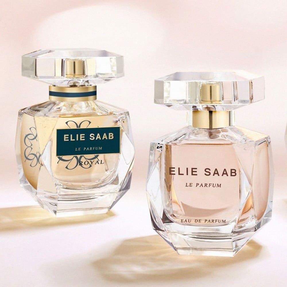 Elegant Elie Saab Le Parfum luxury perfume bottles on display.