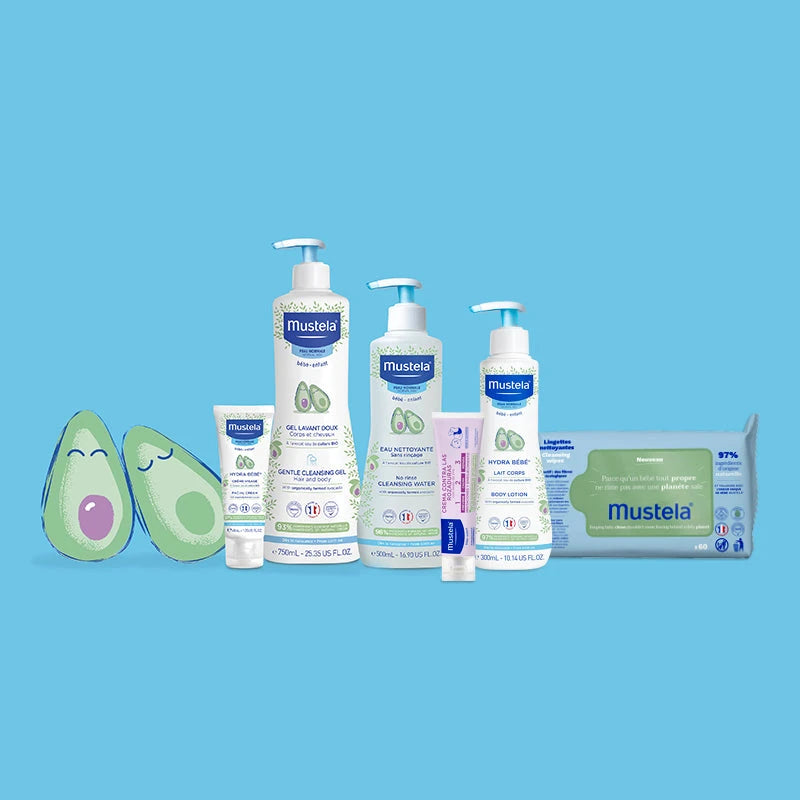 Mustela baby skincare products with nourishing cold cream on display.
