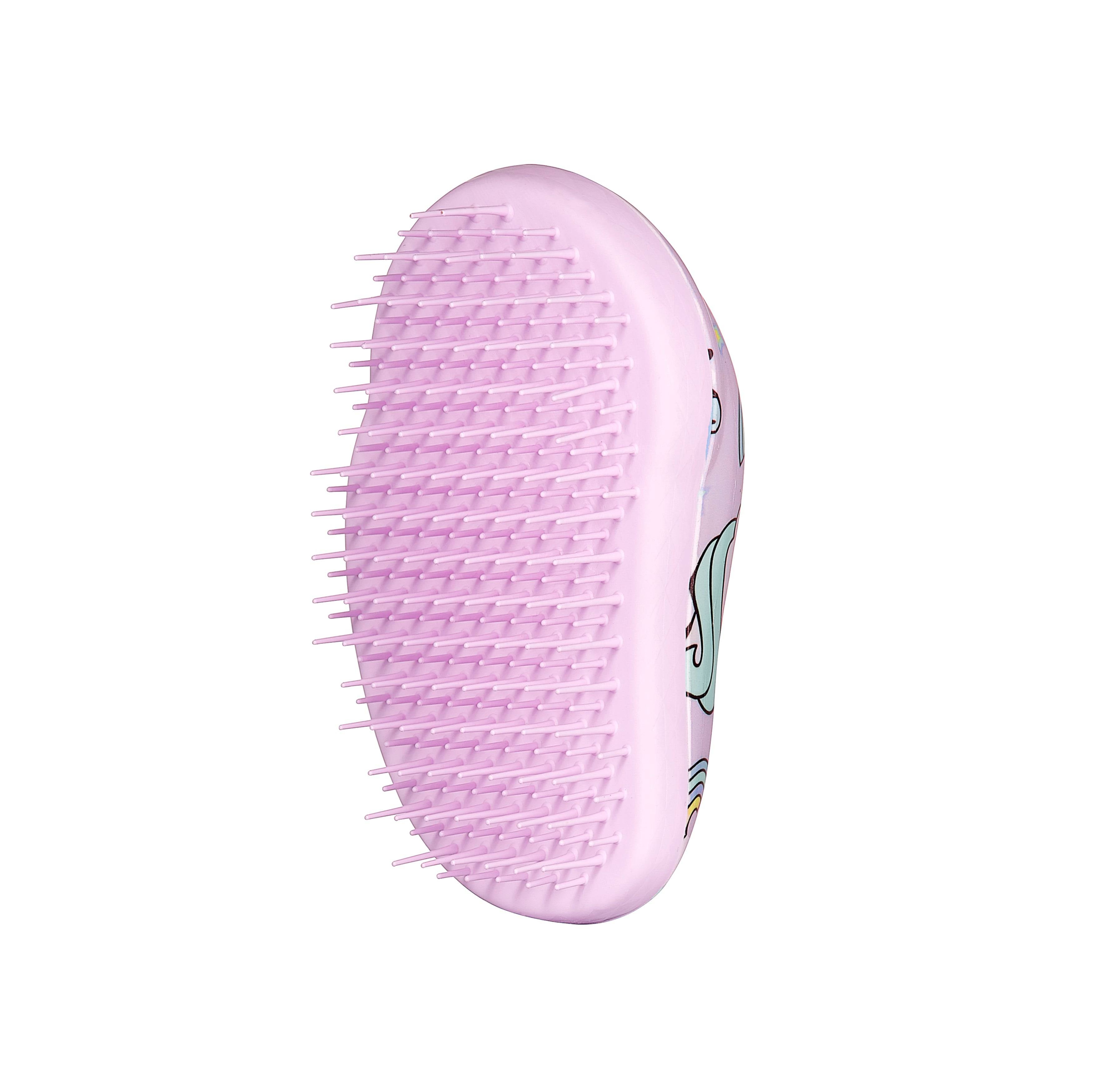 Tangle Teezer Original Mini Kids Unicorn Multi hairbrush with soft pink two-tiered teeth for gentle detangling. Compact and kid-friendly design.