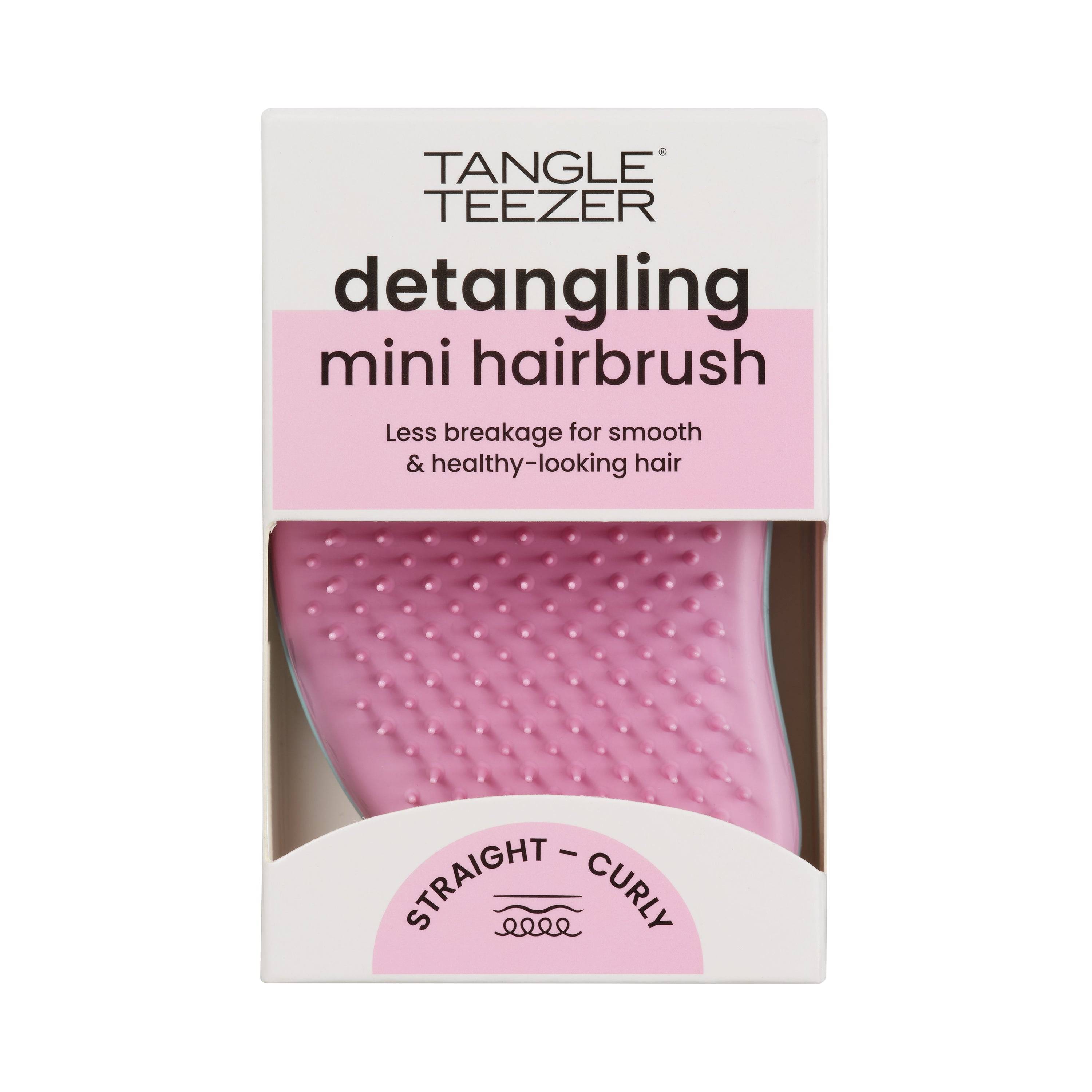 Tangle Teezer Original Mini Green-Pink hairbrush in packaging, designed for detangling all hair types with two-tiered teeth technology. Compact and ideal for kids or travel.