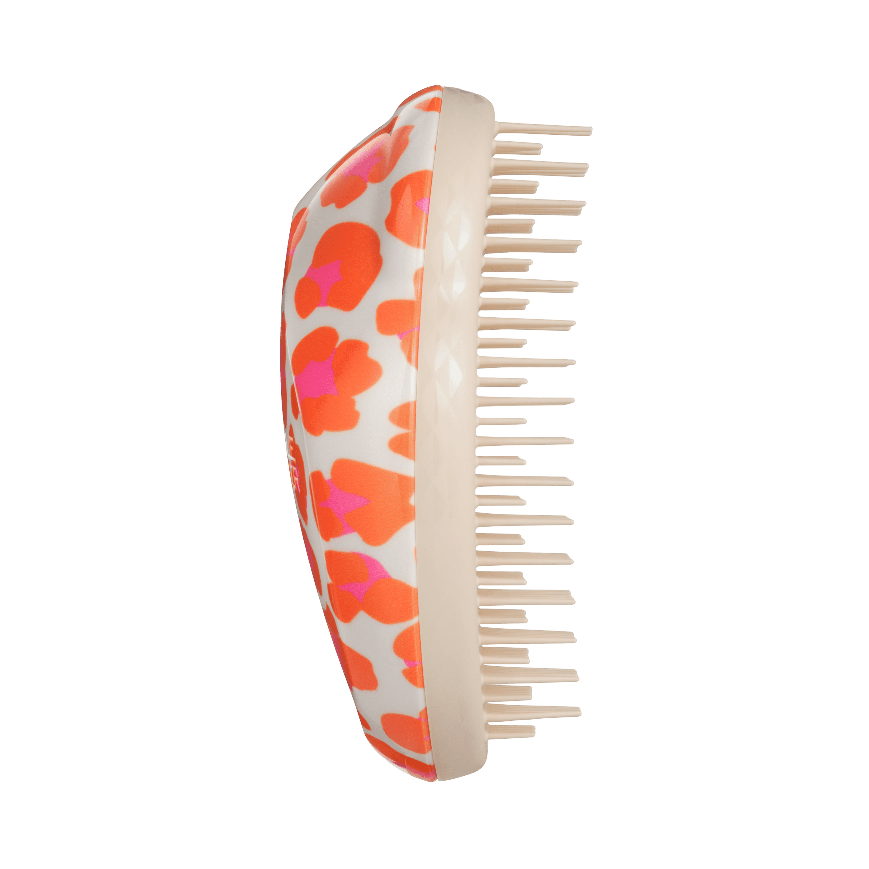 Tangle Teezer Original Mini Orange Multi-Printed hairbrush with a vibrant orange leopard print design. Features two-tiered teeth technology for gentle detangling.