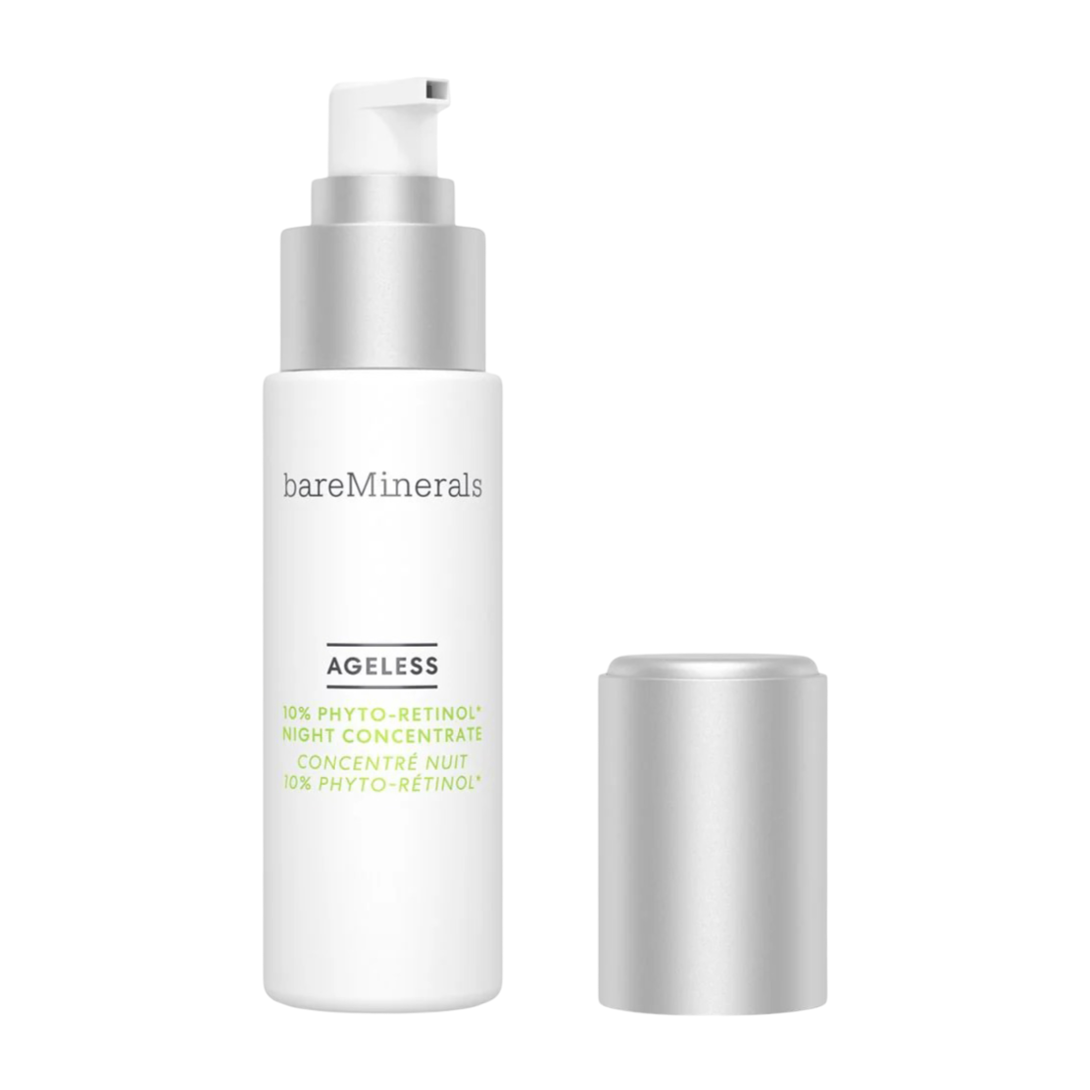 BareMinerals Ageless 10% Phyto-Retinol Night Concentrate 30 ML, a vegan anti-aging facial treatment with plant-based retinol alternative for reducing fine lines and wrinkles.